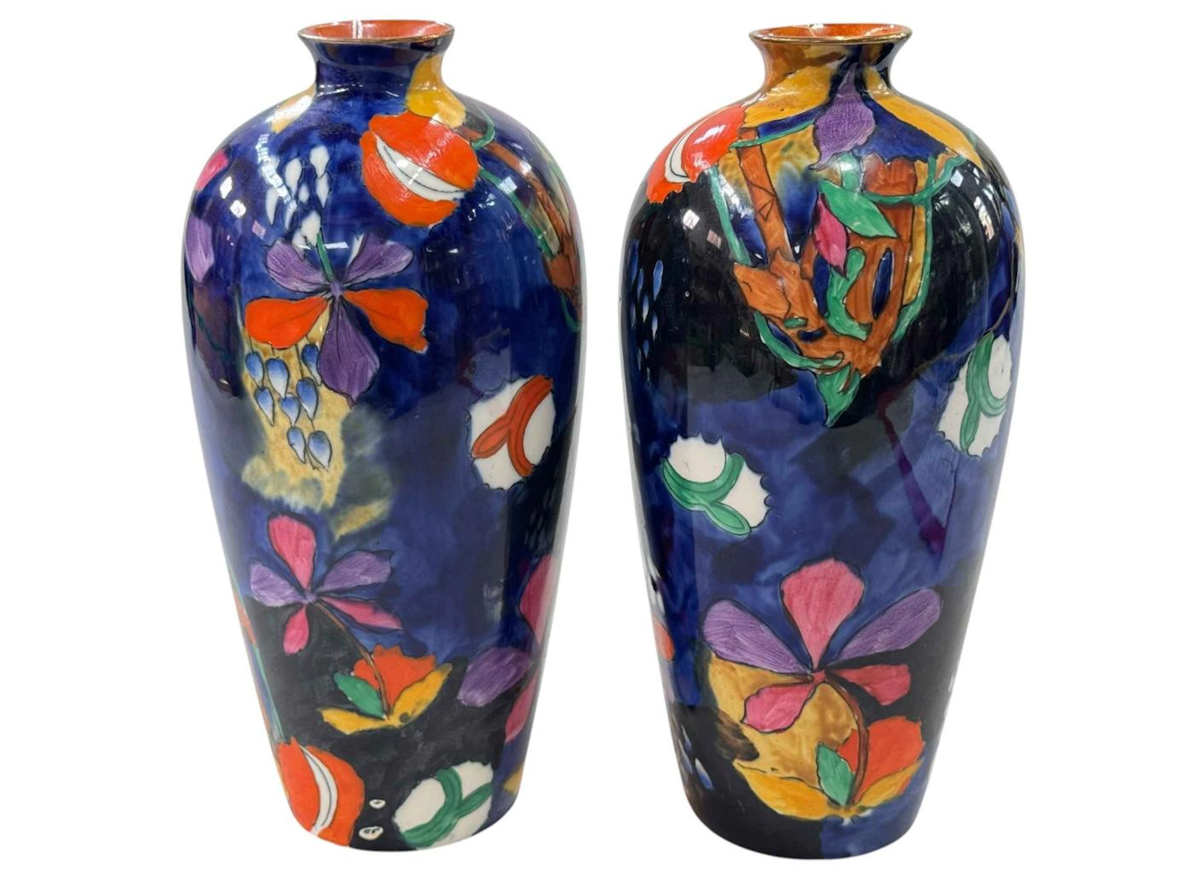 Pair Corona Ware 'Cremome' Folly Hancock vases, 23cm.
