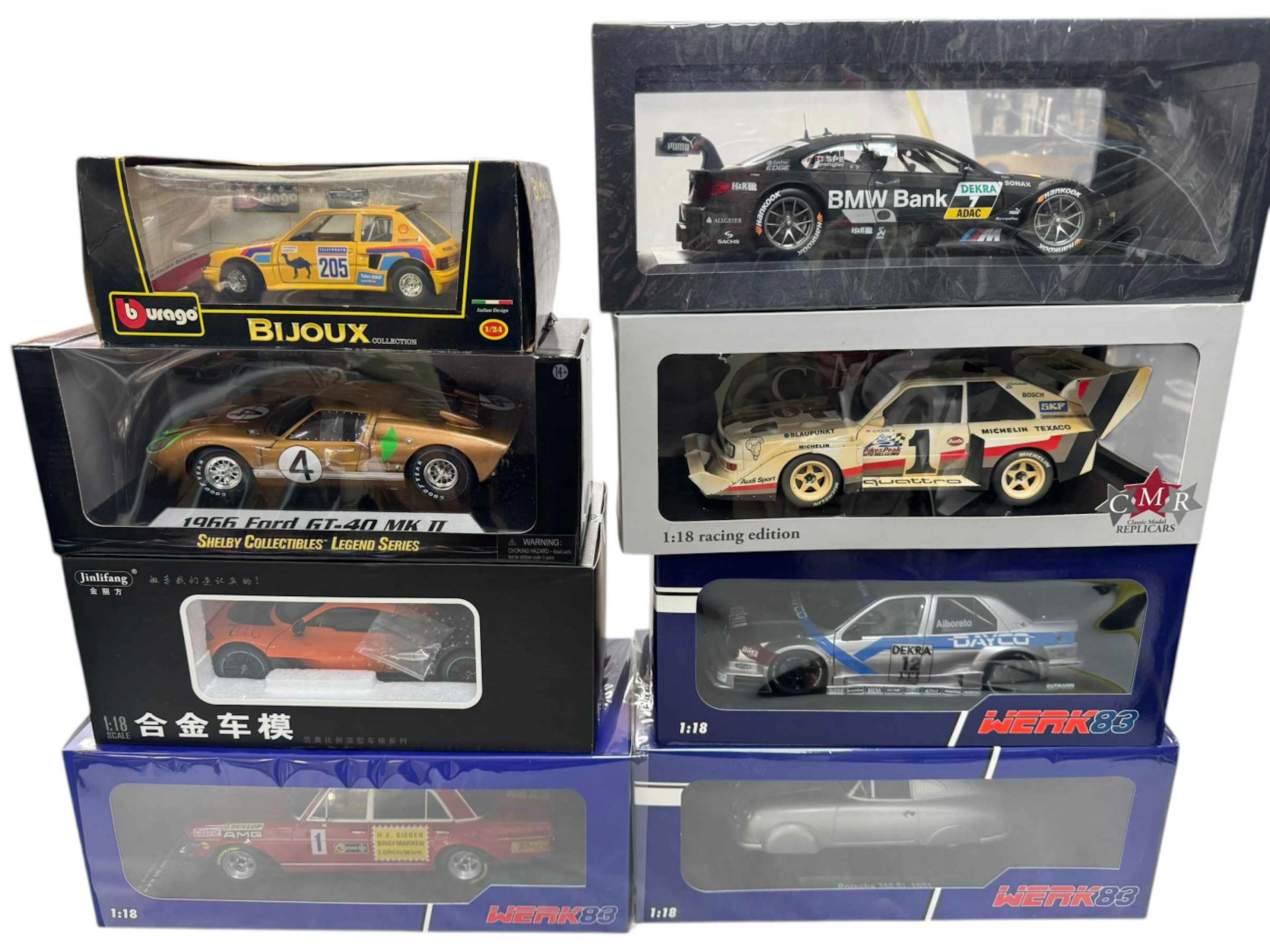 Collection of eight model vehicles including Work 83 Alfa Romeo 155