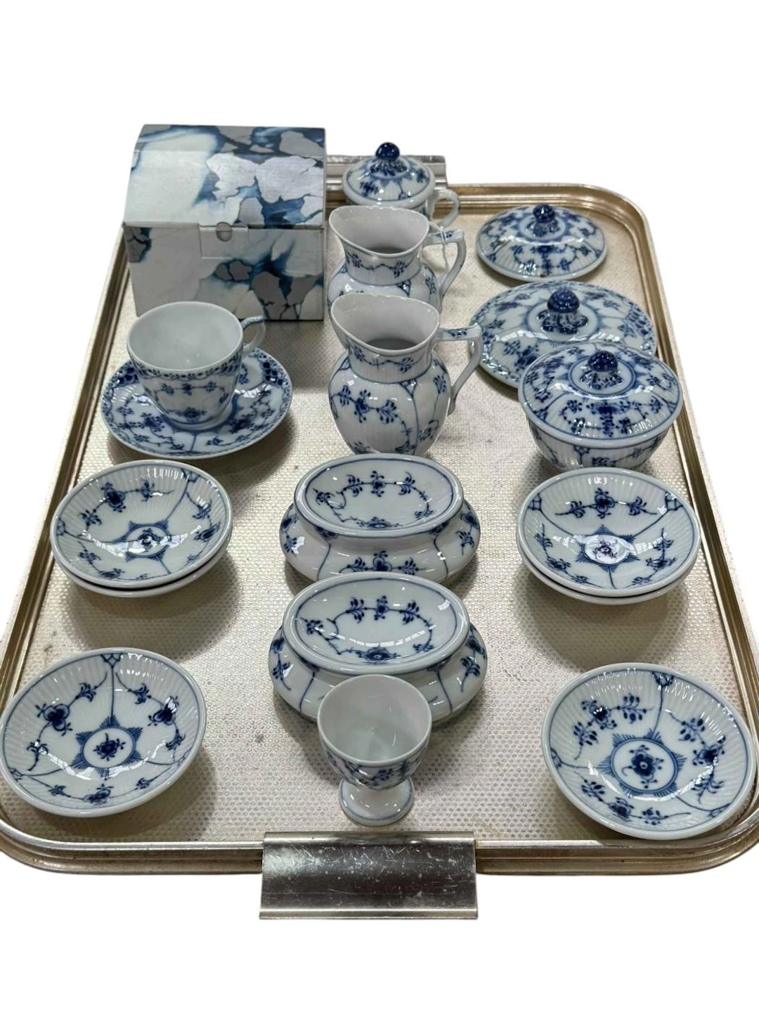 Royal Copenhagen blue tableware including pair open salts, fluted