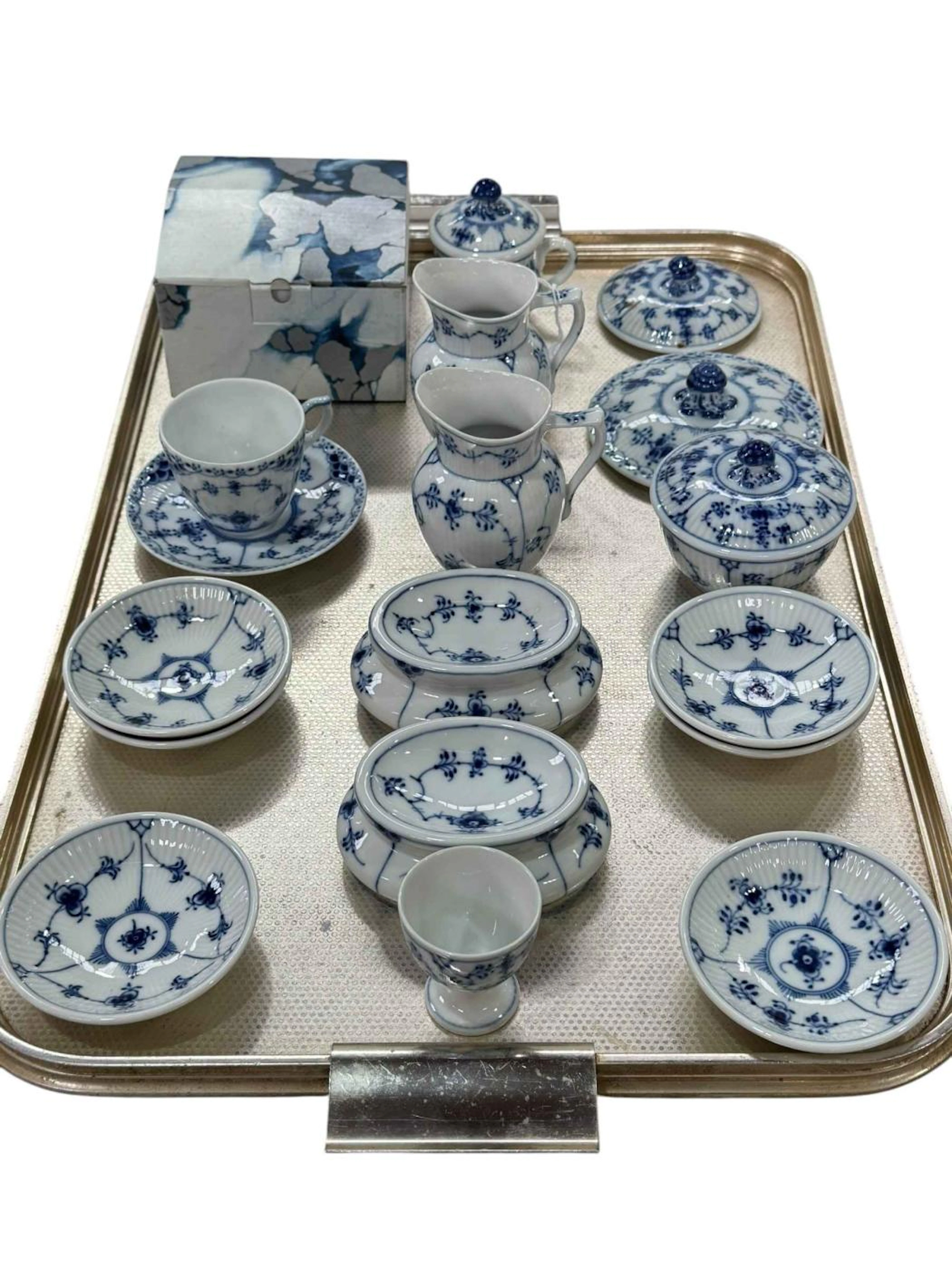 Royal Copenhagen blue tableware including pair open salts, fluted