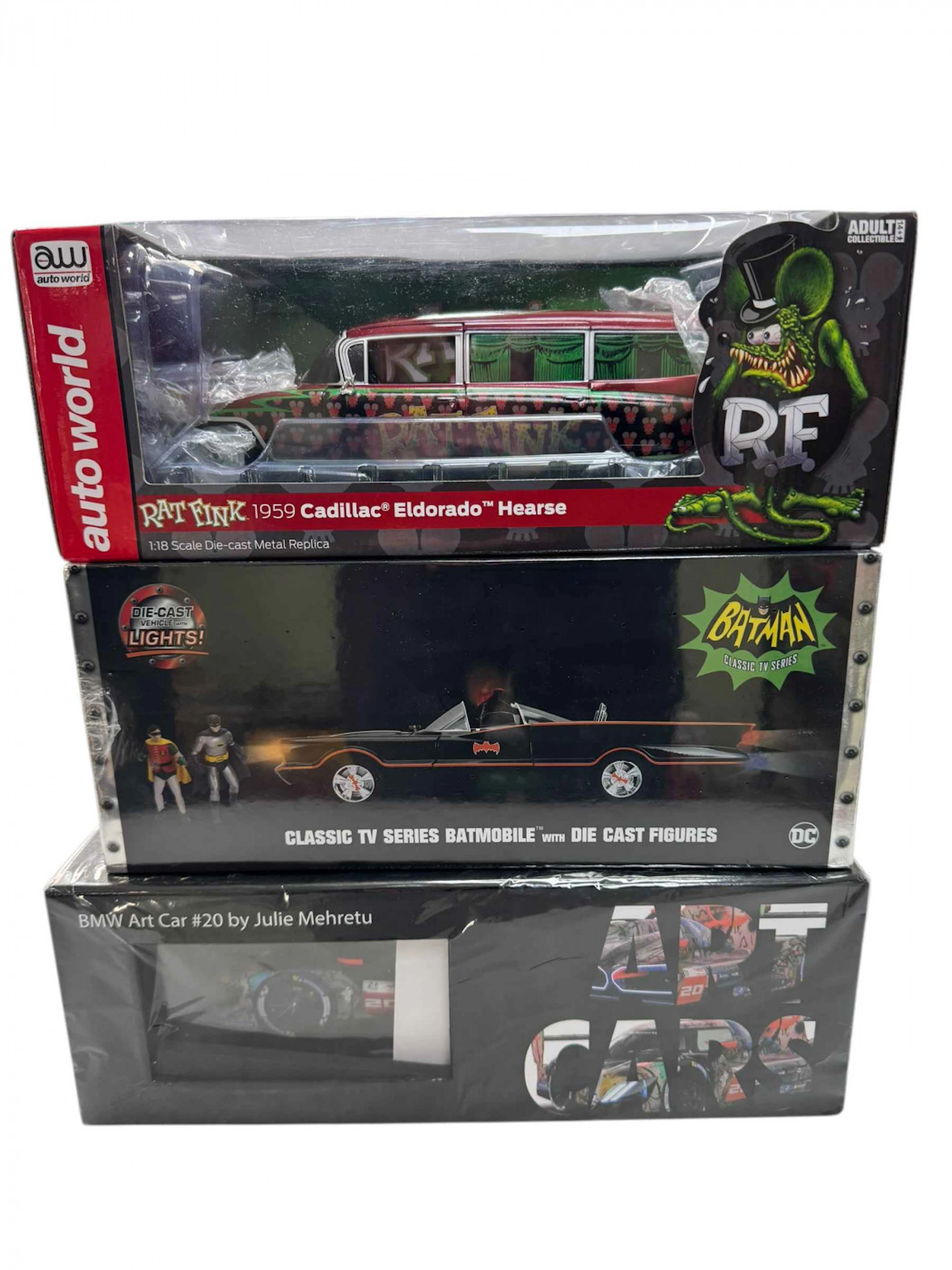 BMW Art Car Museum Edition by Julie Mehretu, Dickie Toys Batmobile