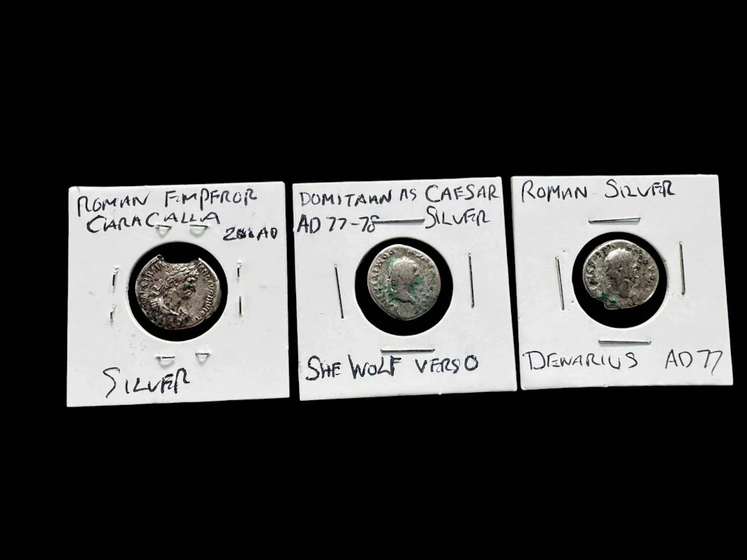 Three Roman coins.