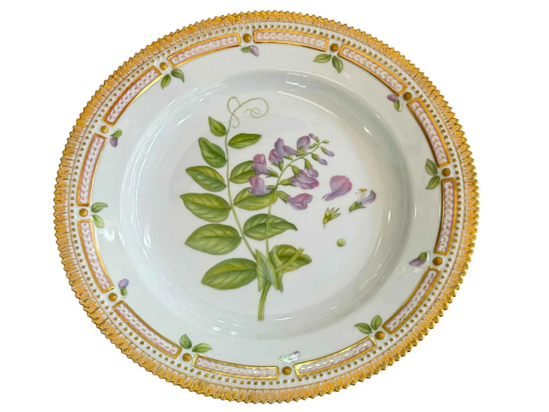Royal Copenhagen Flora Danica plate painted with botanical specimen