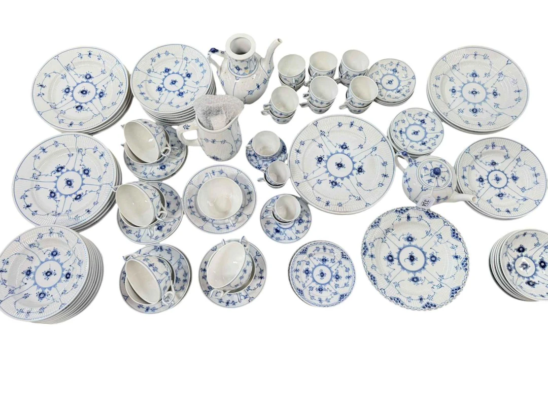 Royal Copenhagen blue fluted tableware comprising teapot, large jug