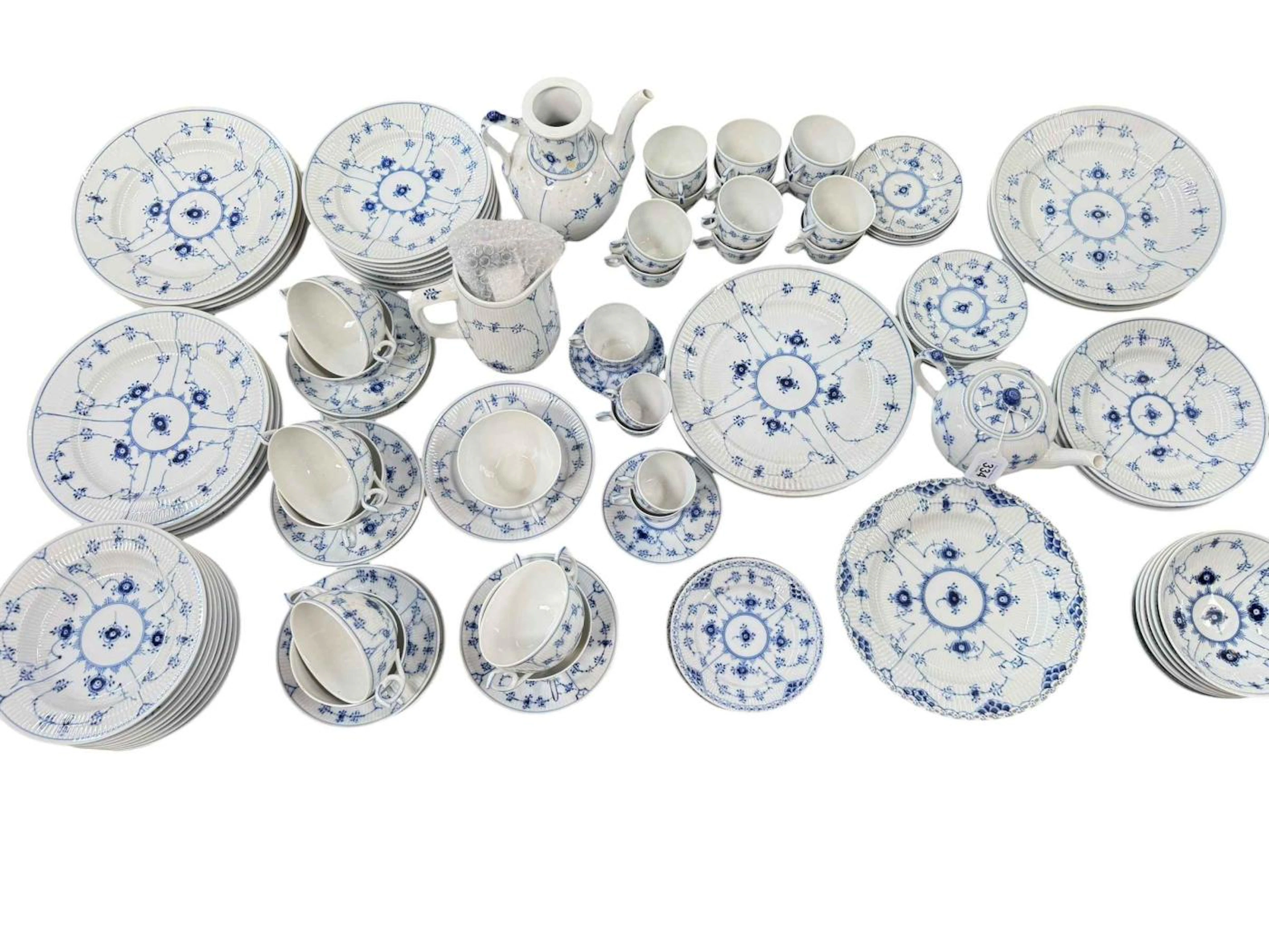Royal Copenhagen blue fluted tableware comprising teapot, large jug