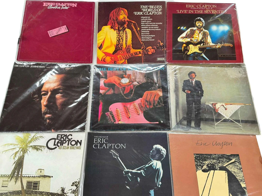 Box of LP records including Eric Clapton (9) and Rolling Stones The