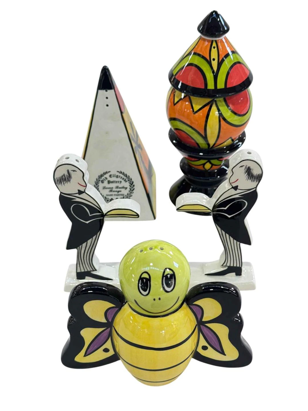Two Lorna Bailey casters and bee pepper and pair salt and pepper (5)