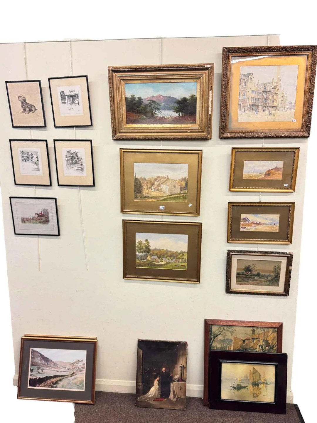 Collection of Hunting Dog prints and harbour scene print.