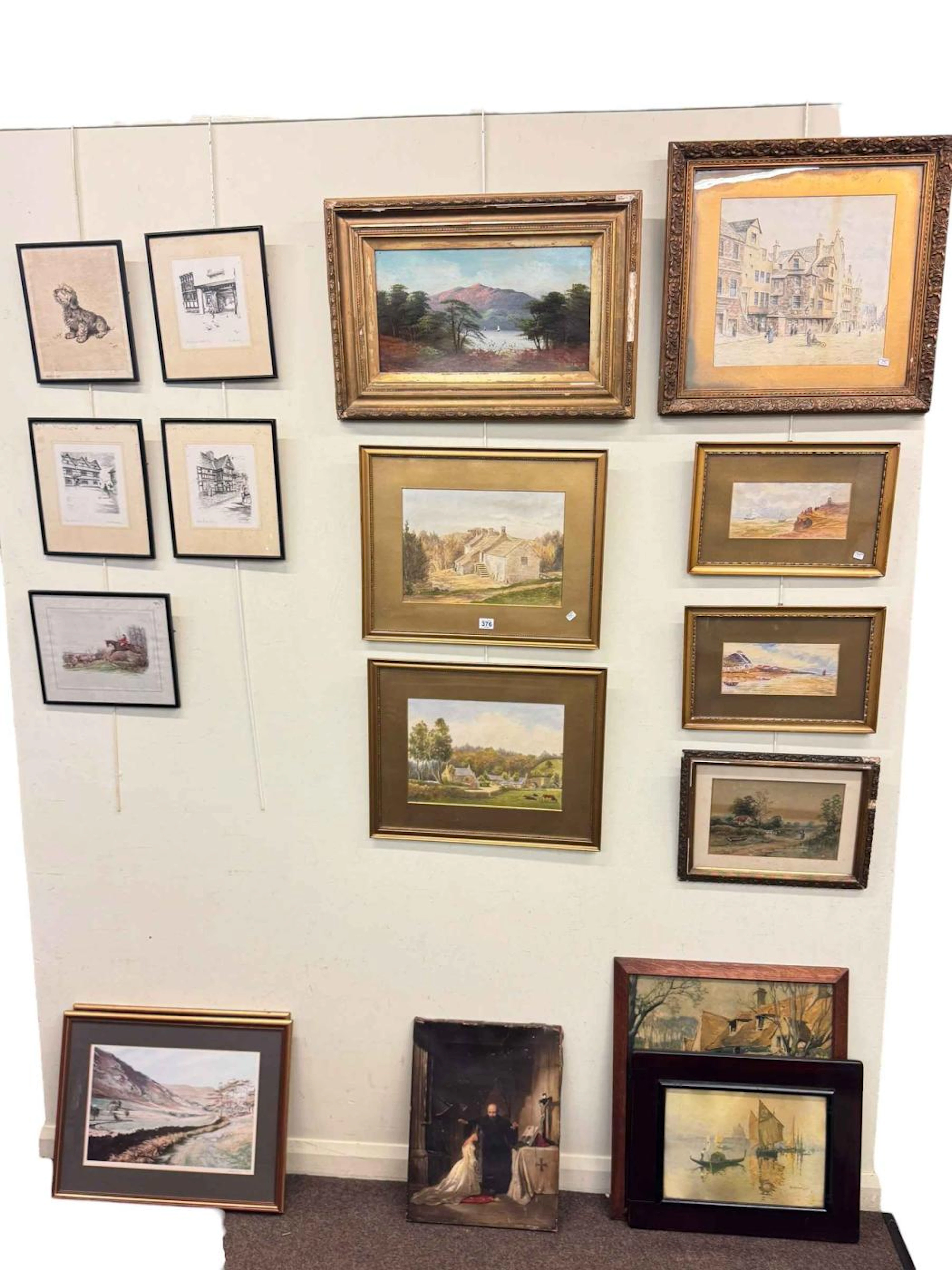 Collection of Hunting Dog prints and harbour scene print.