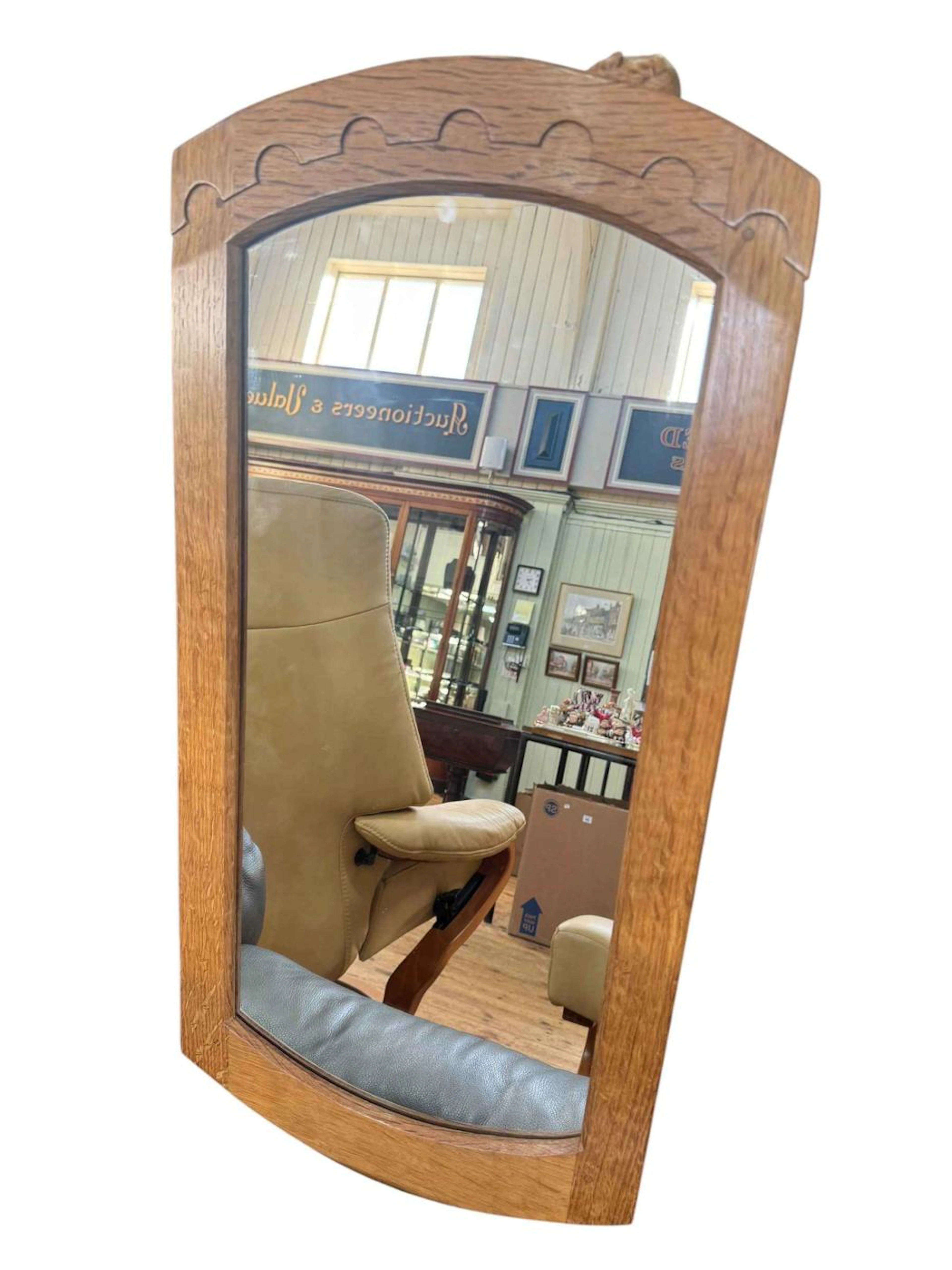 Robert Thompson of Kilburn 'Mouseman' oak rectangular shaped mirror