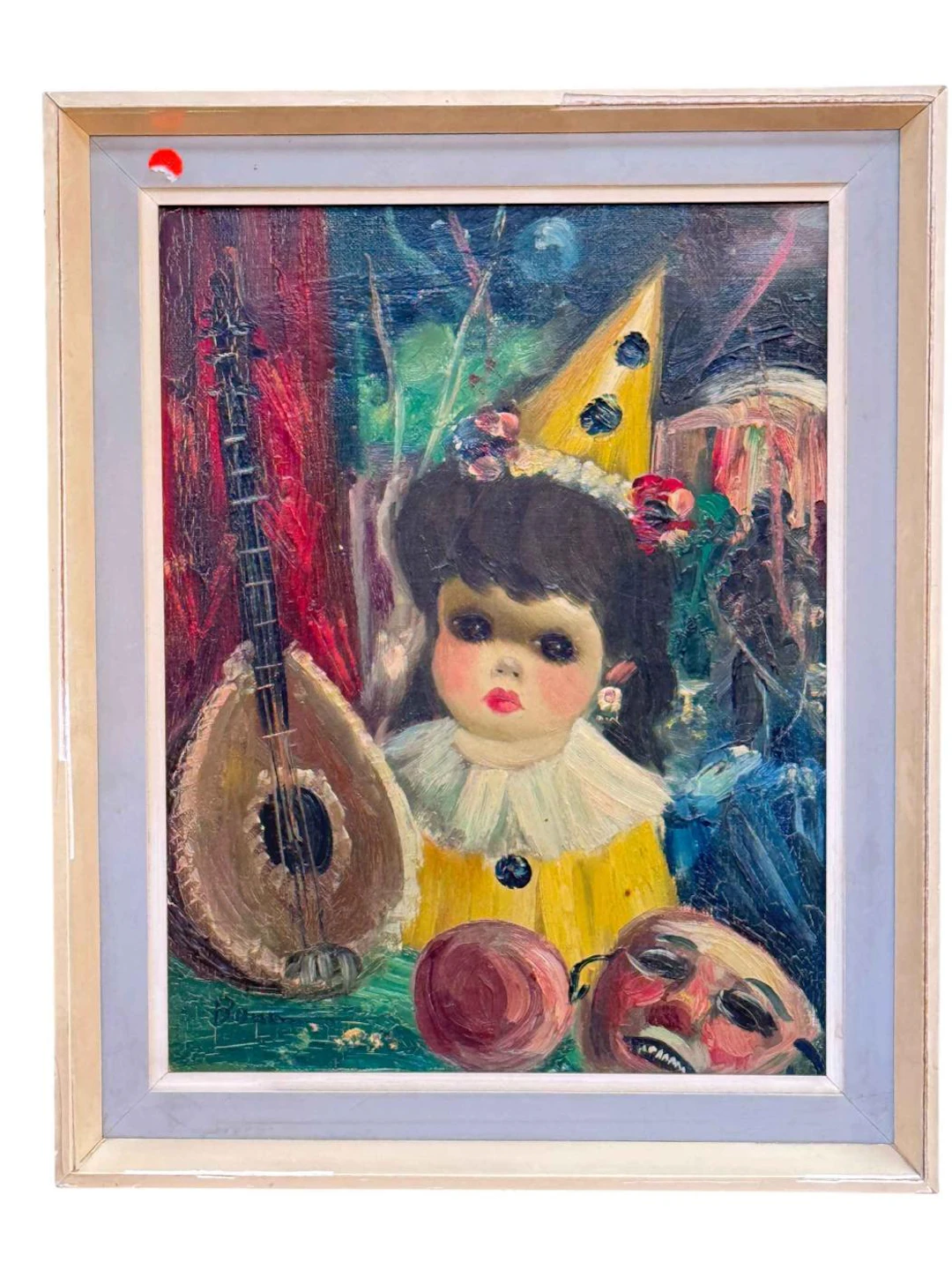 Bonomio, Girl Dressed as a Clown, signed lower left, oil on canvas