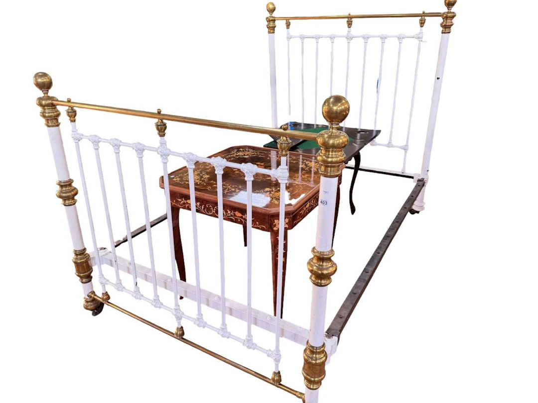 Victorian cast and brass double bedstead.