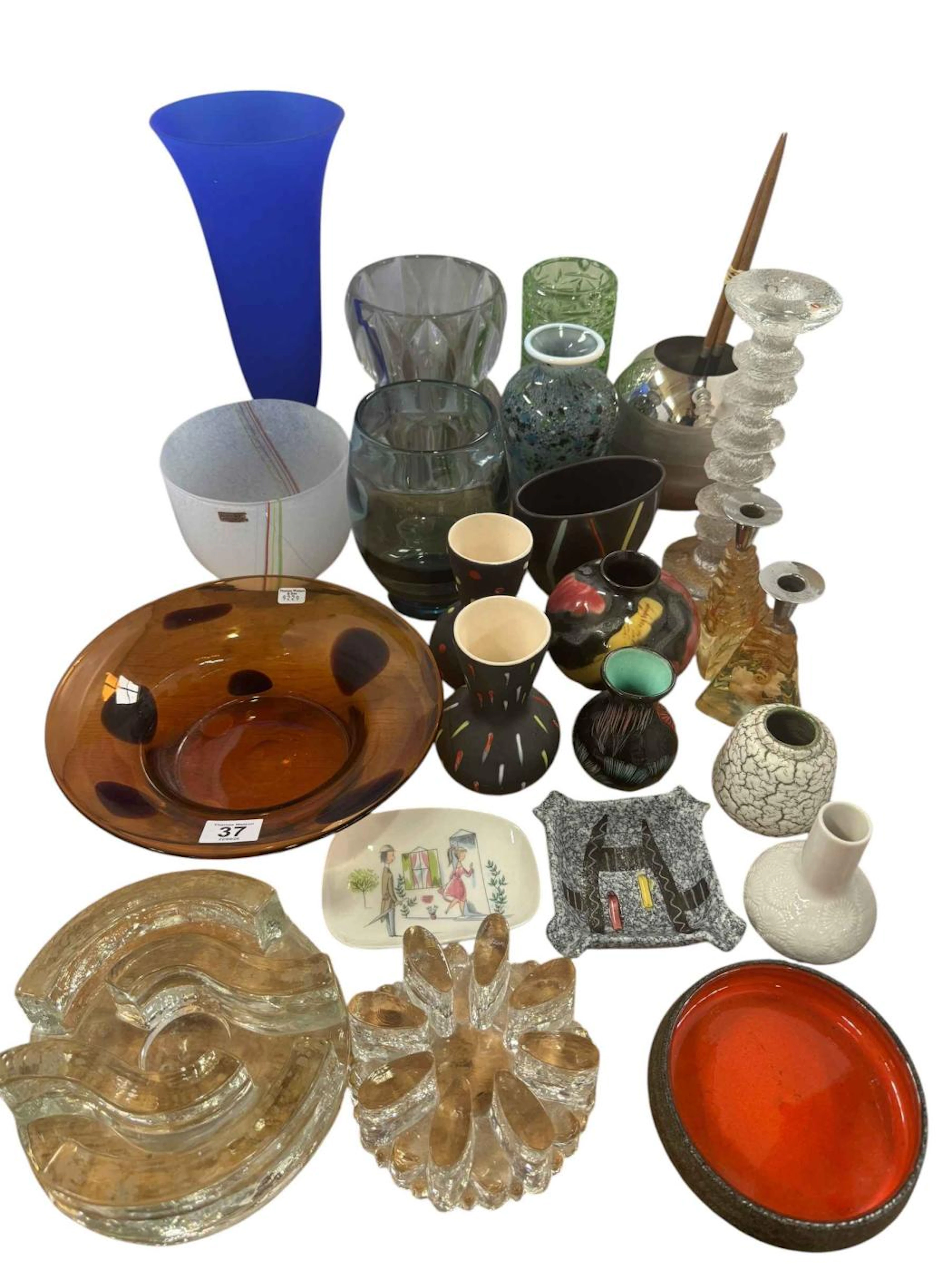 Collection of glassware, china and stoneware including vases, tealight