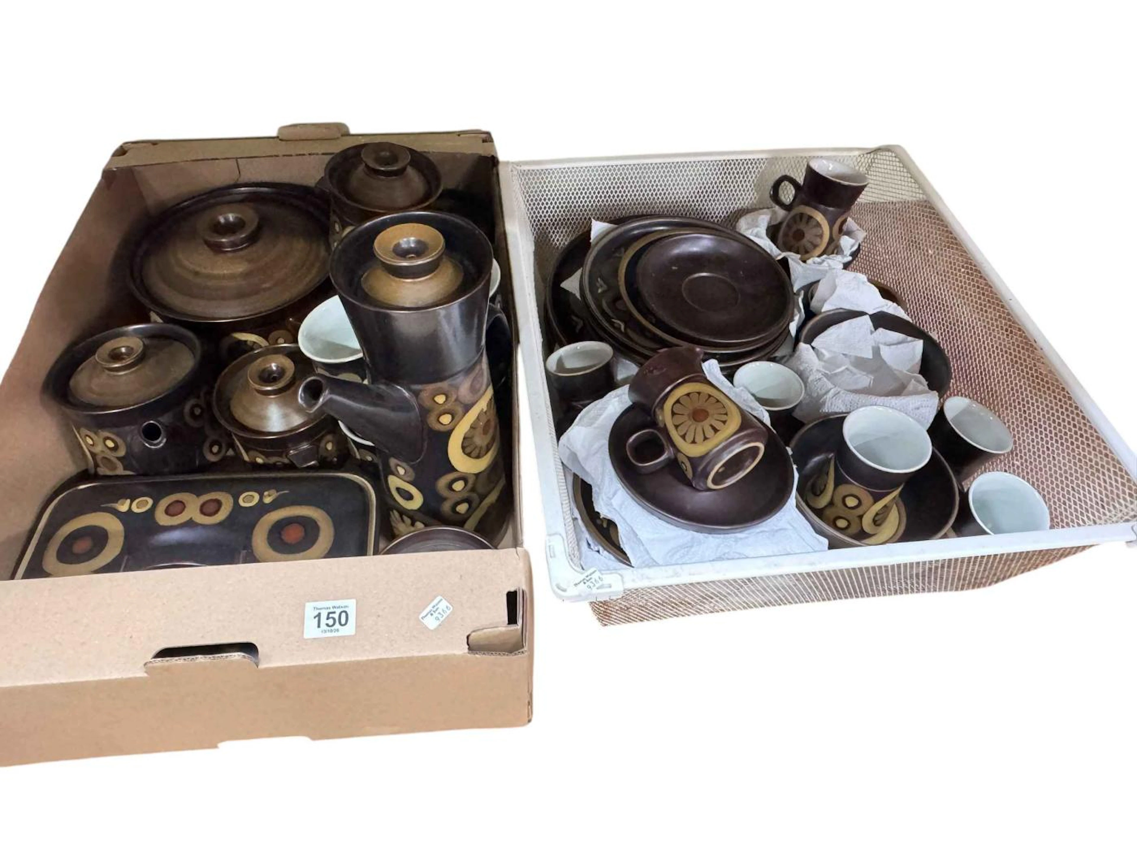 Two boxes of Denby Arabesque tableware.