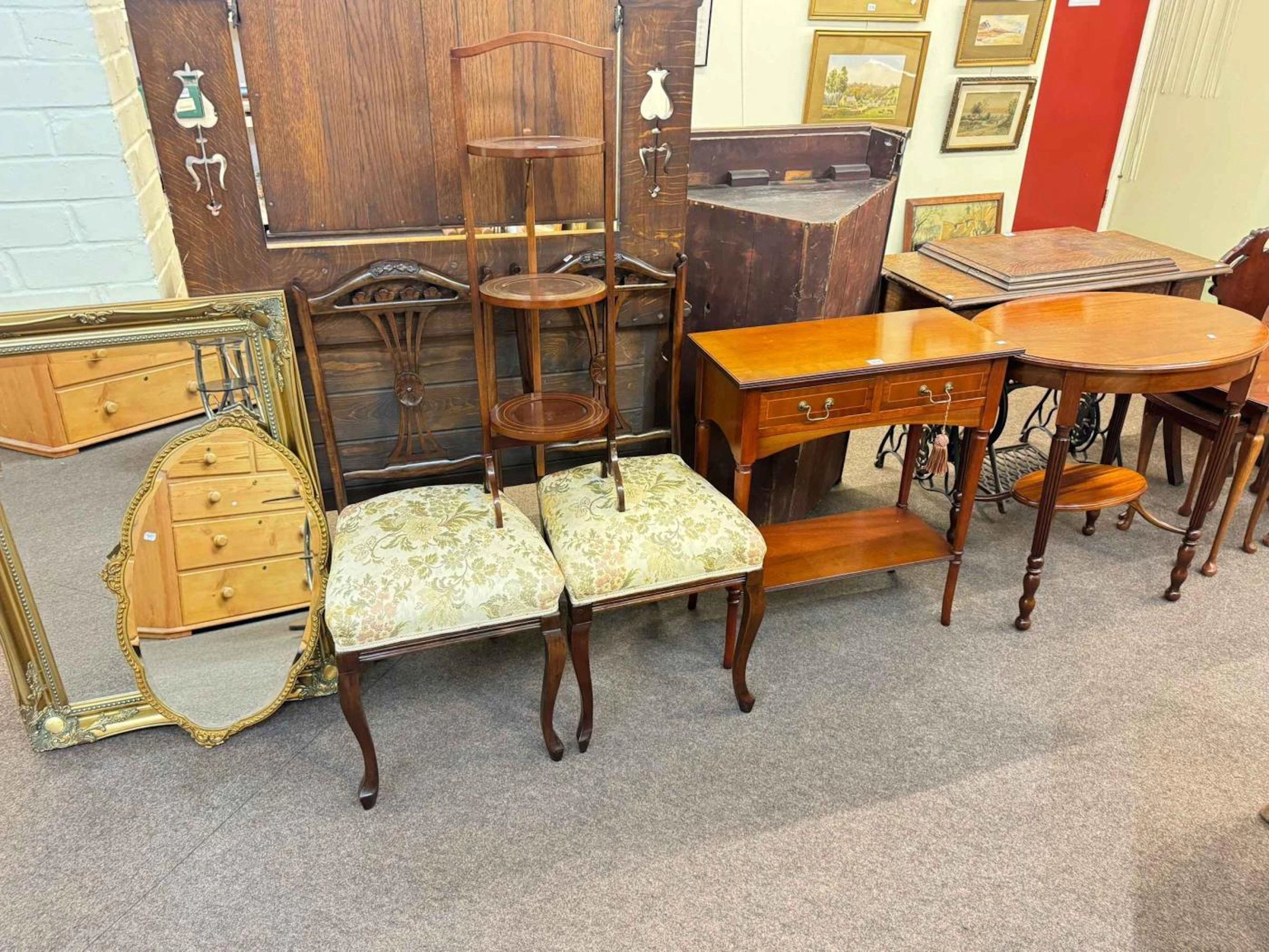 Collection of furniture including a two drawer console table, Regency