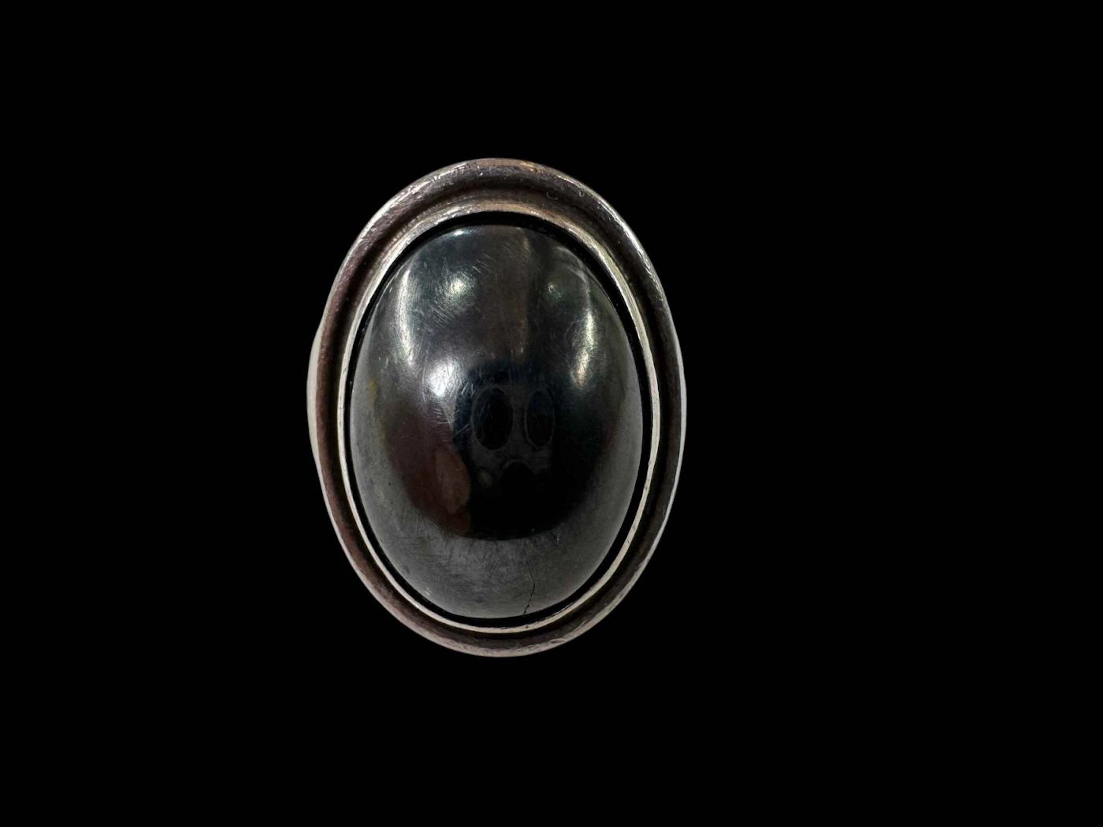 Georg Jensen silver ring with large oval cabachon hematite, number