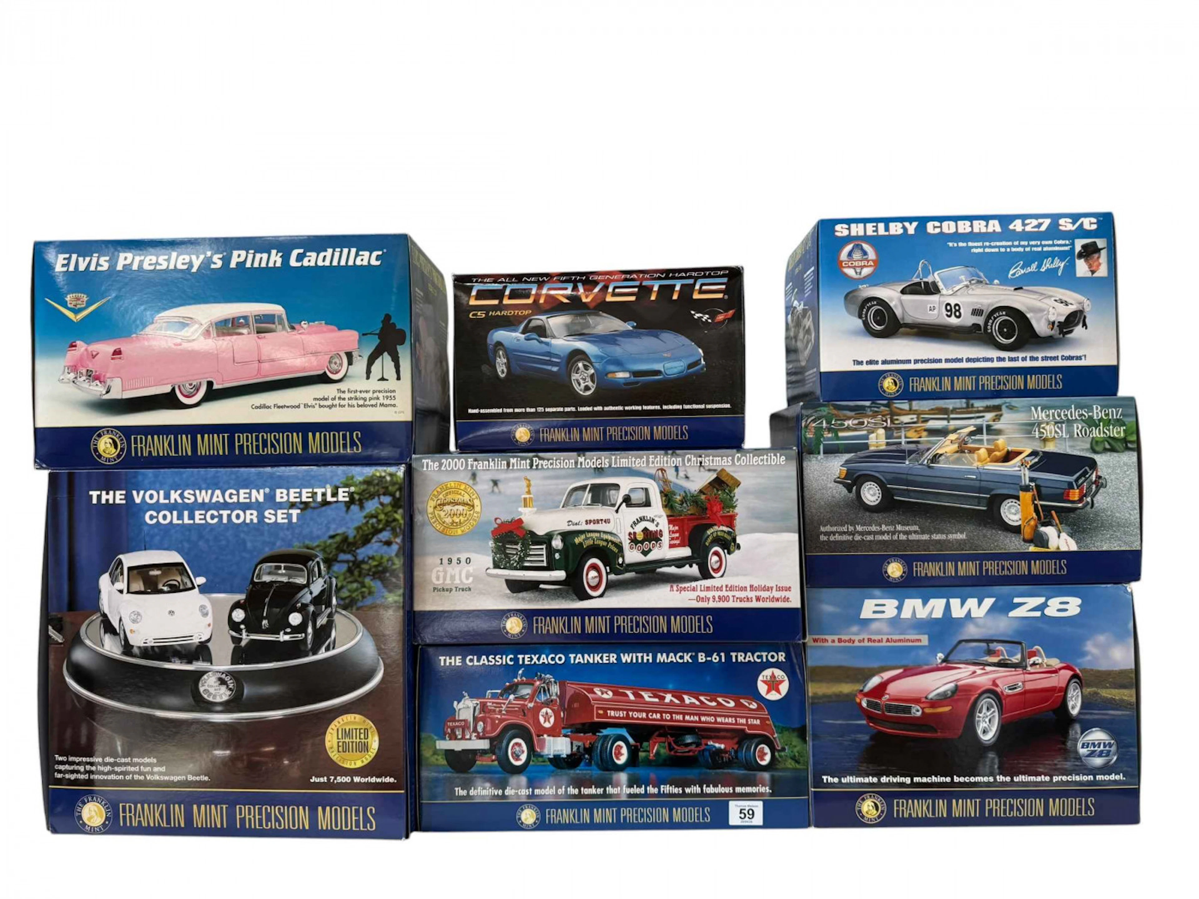 Nine boxed Franklin Mint Precision Models including Texaco tanker