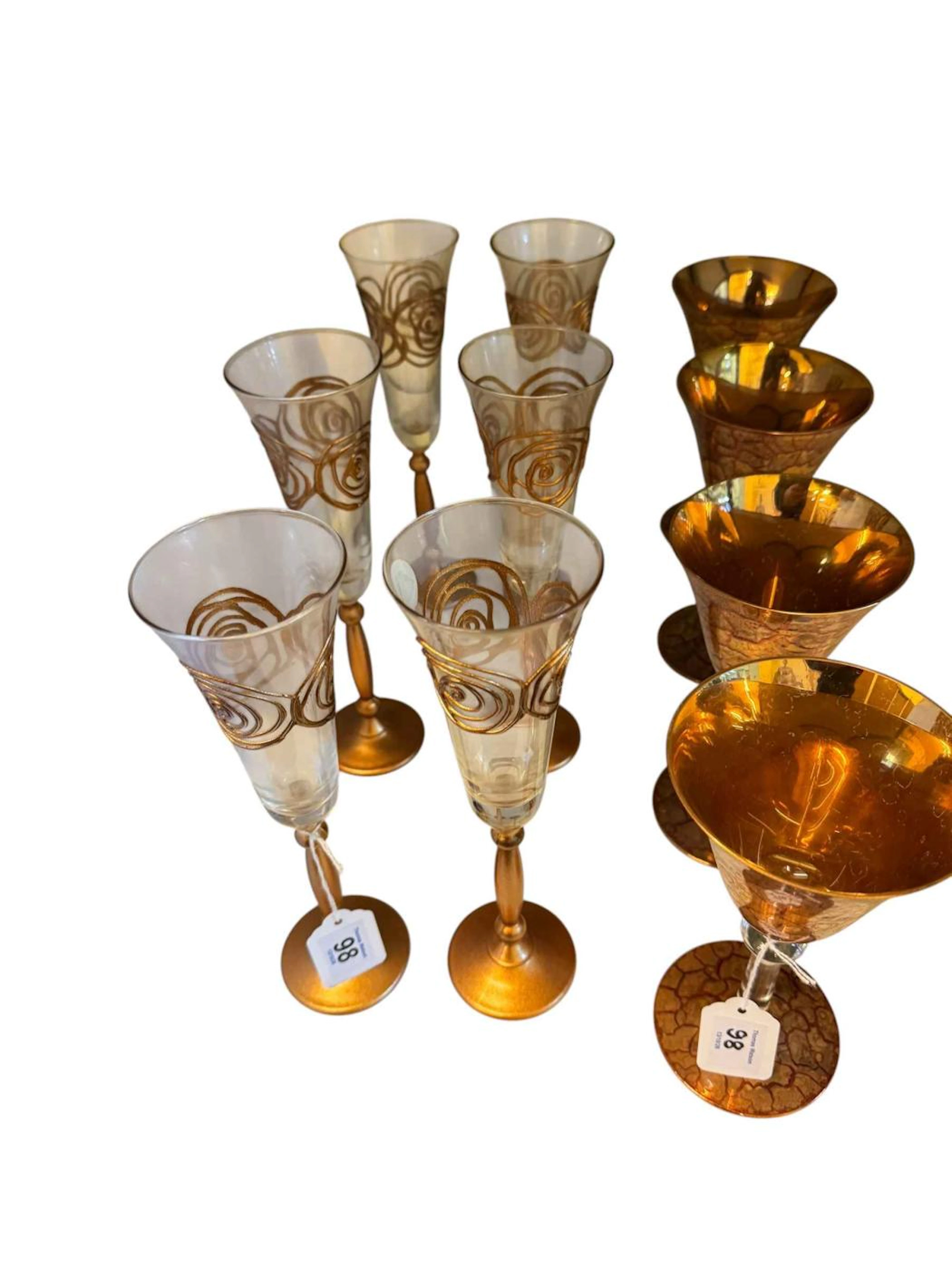 Set of six Creazioni Franco, Italian champagne flutes along with set