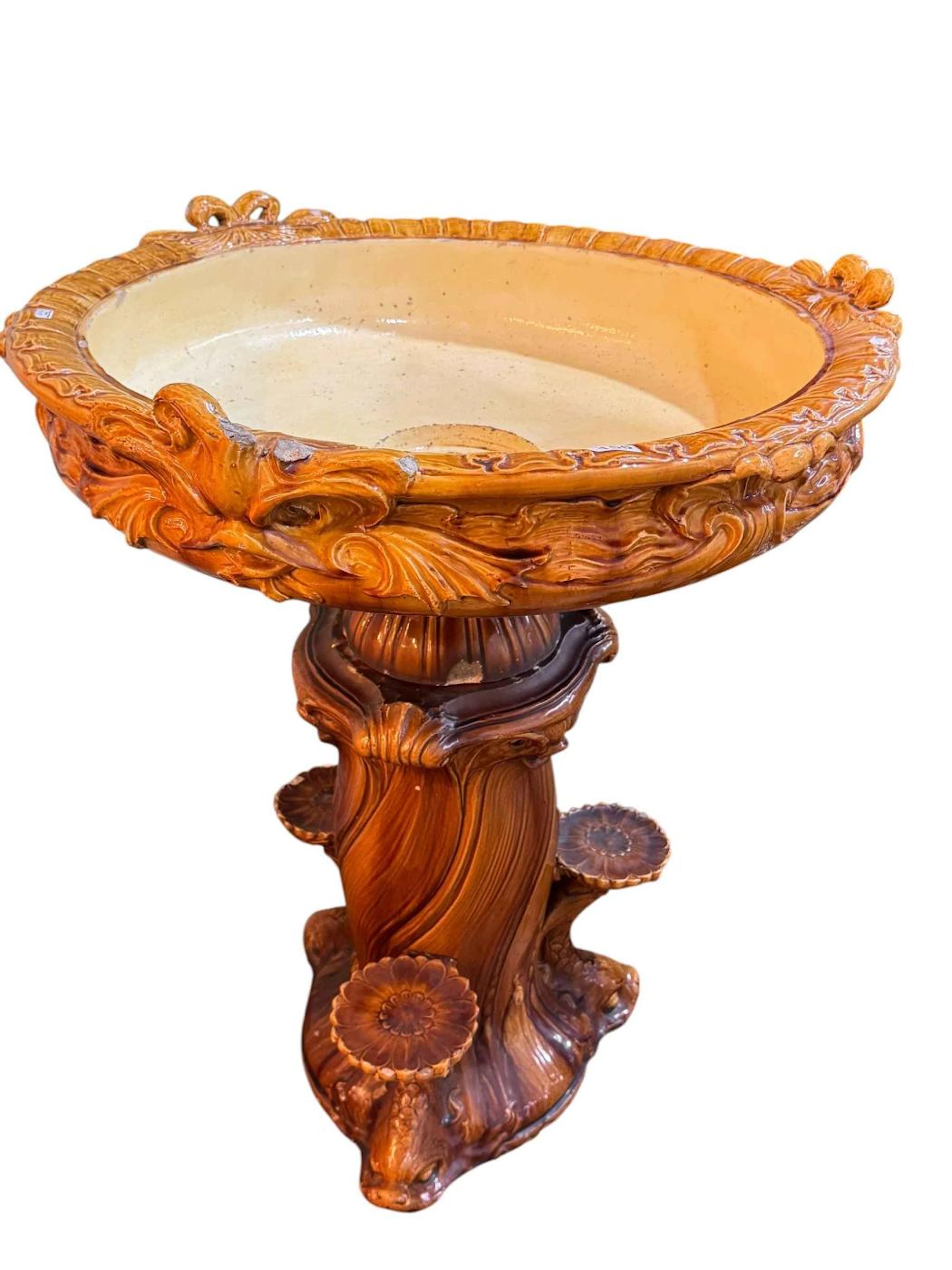 Art Nouveau Majolica glazed stoneware garden fountain/water feature