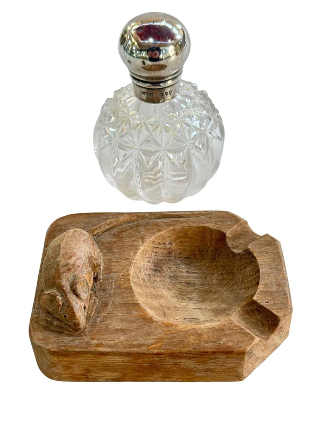 Robert Thompson of Kilburn 'Mouseman' ashtray; together with silver