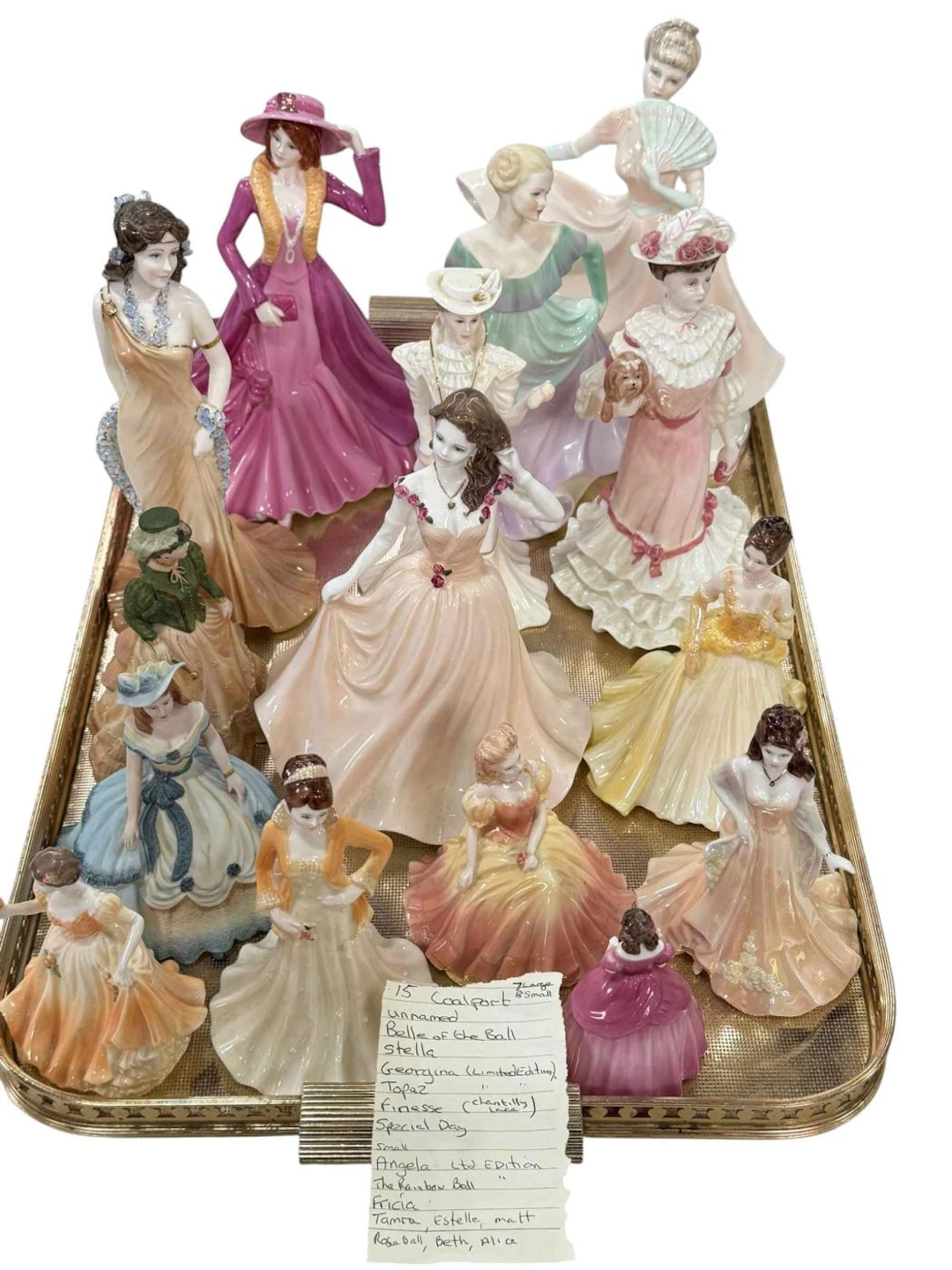 Collection of seven large and eight small Coalport lady figurines