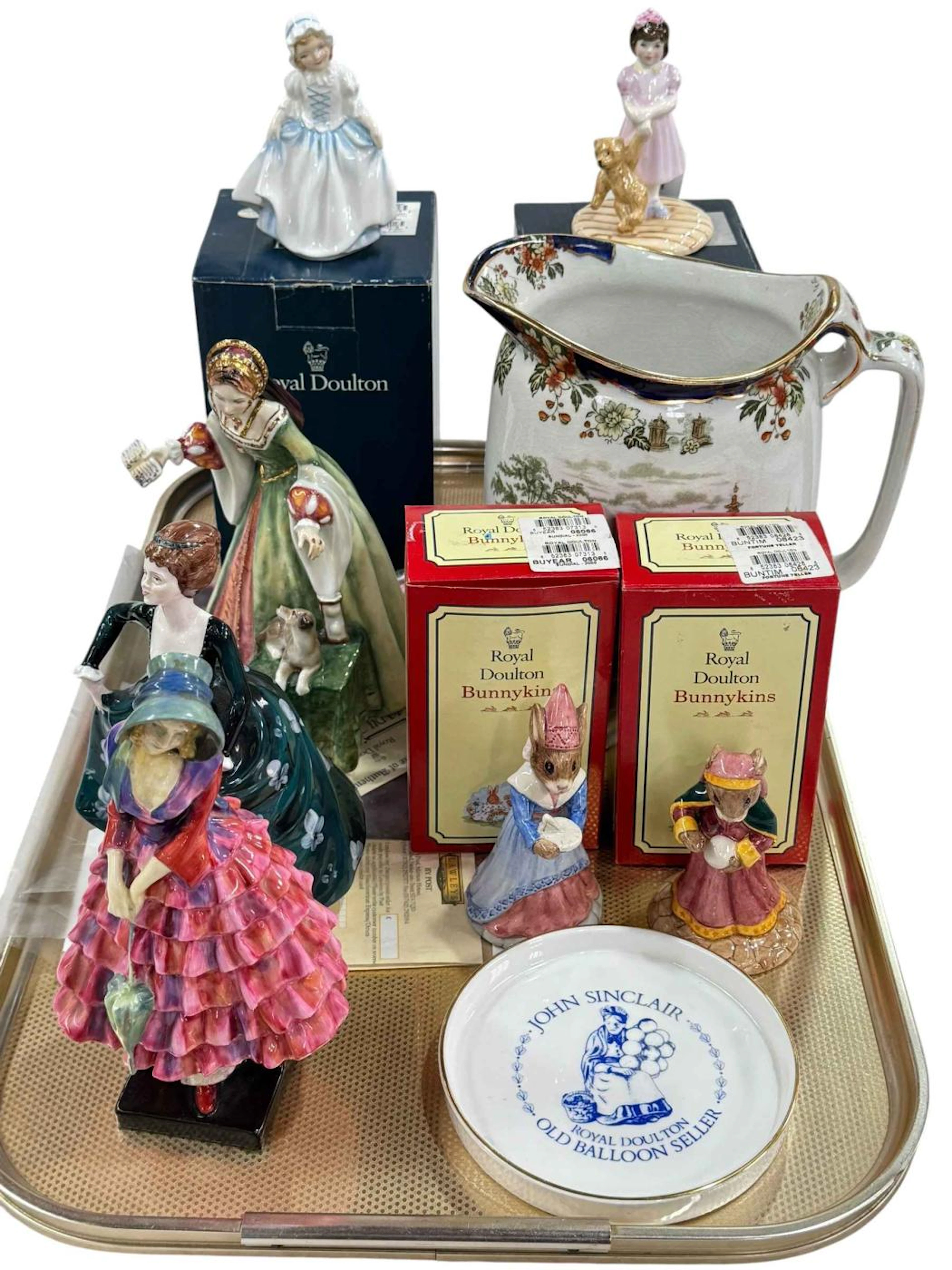 Four Royal Doulton figures including Lady Jane Grey, Coalport figure