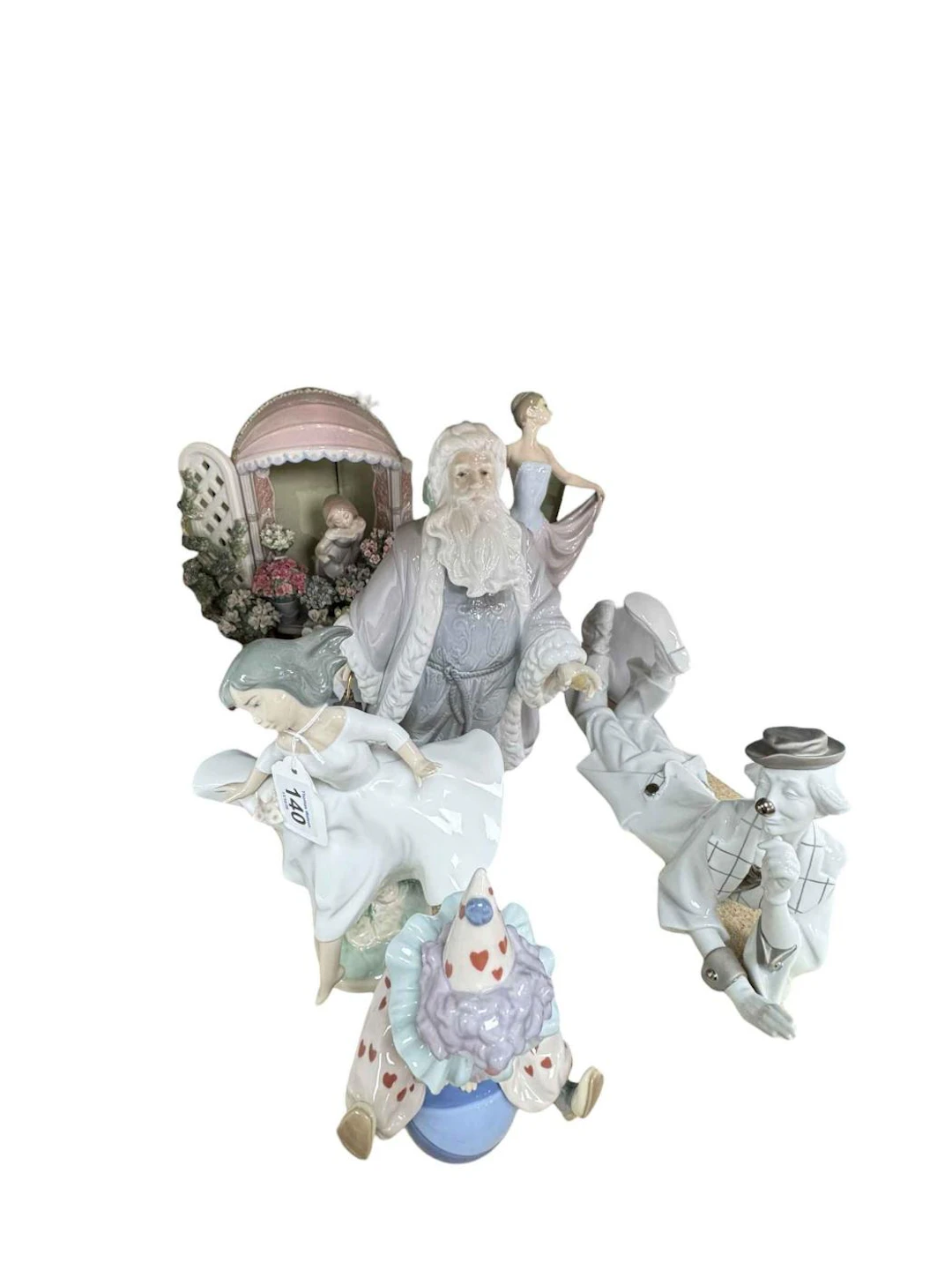 Six Lladro figures including Romantic Feelings, Santa Claus, Messinger