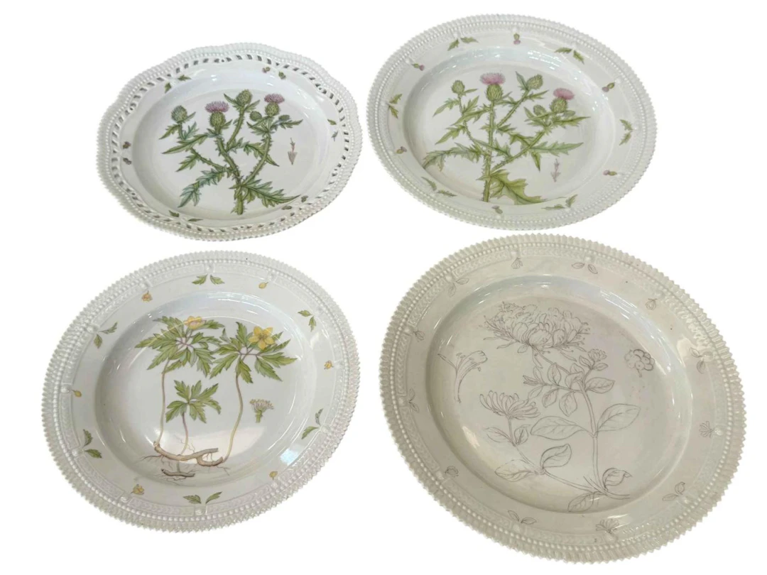 Royal Copenhagen Flora Danica four blank/part decorated denticulated