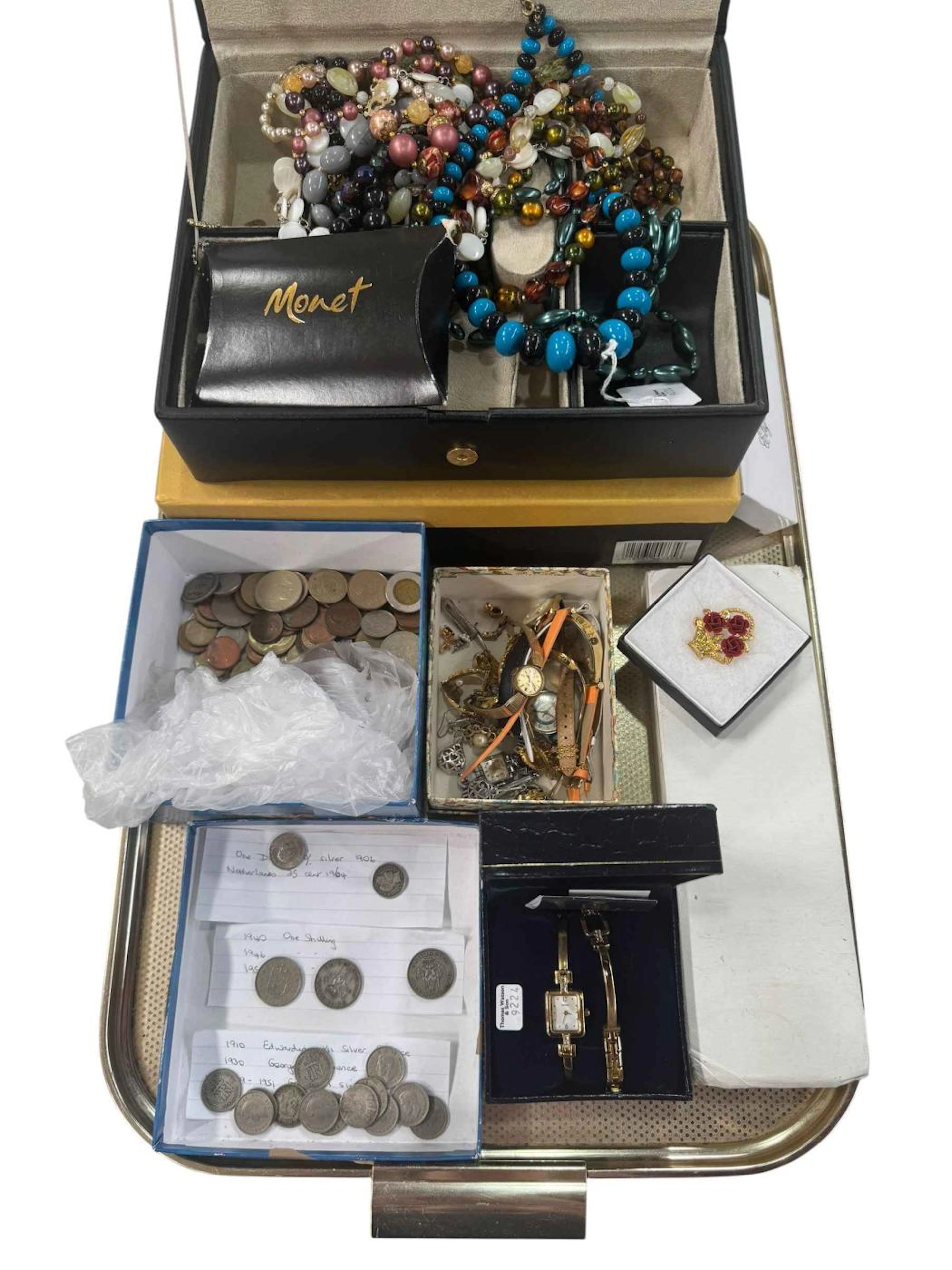 Jewellery, watches and coinage.