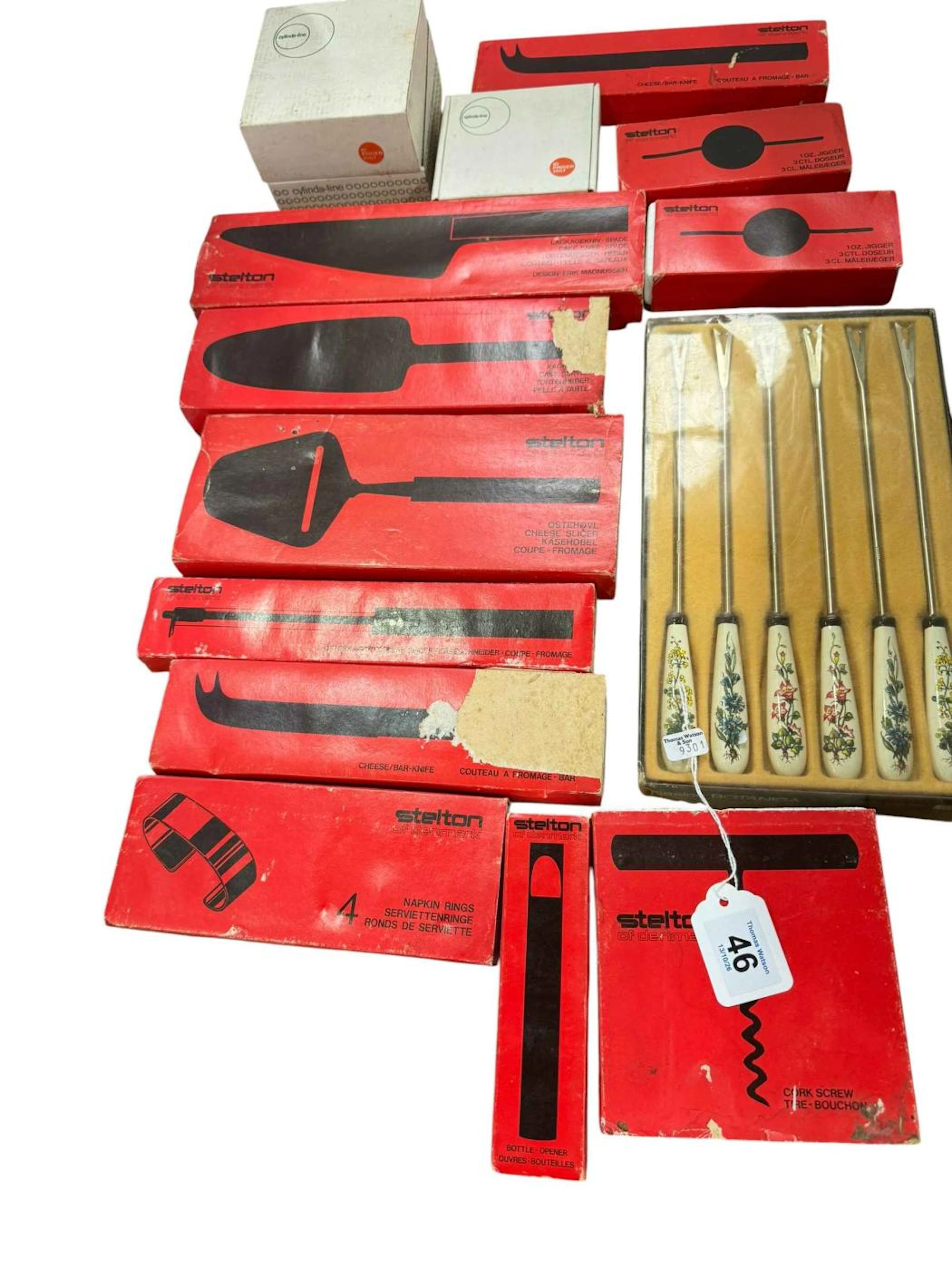 Stelton serving cutlery including cake slice, cheese slicers, cork