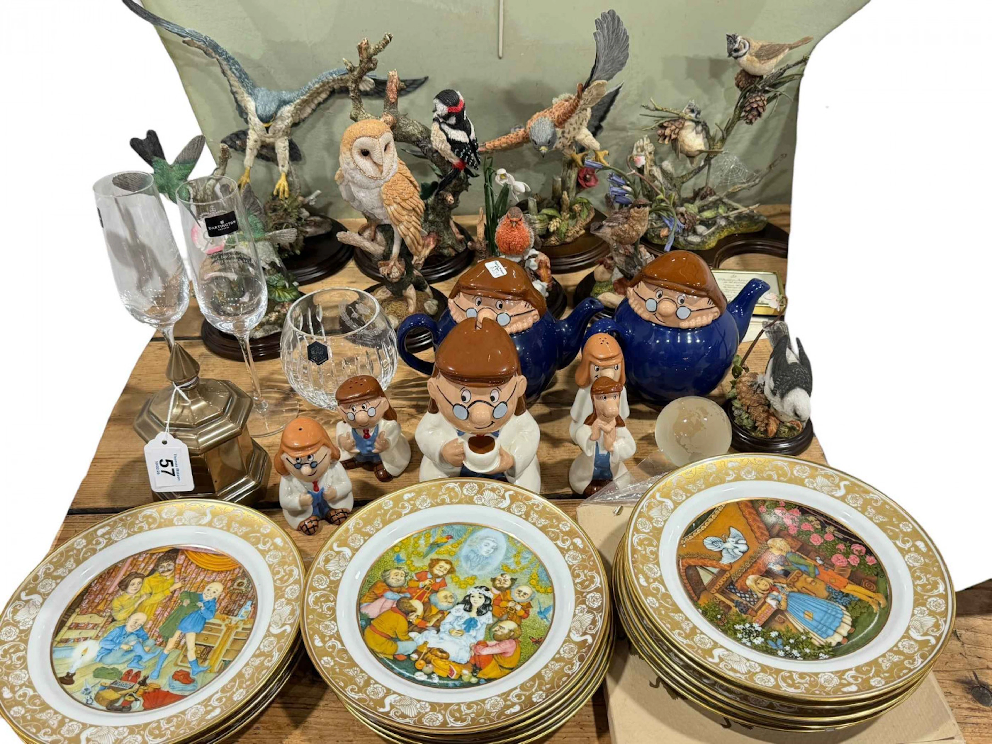 Nine Country Artists sculptures, Grim's Fairy Tale plates, Wade Tetley