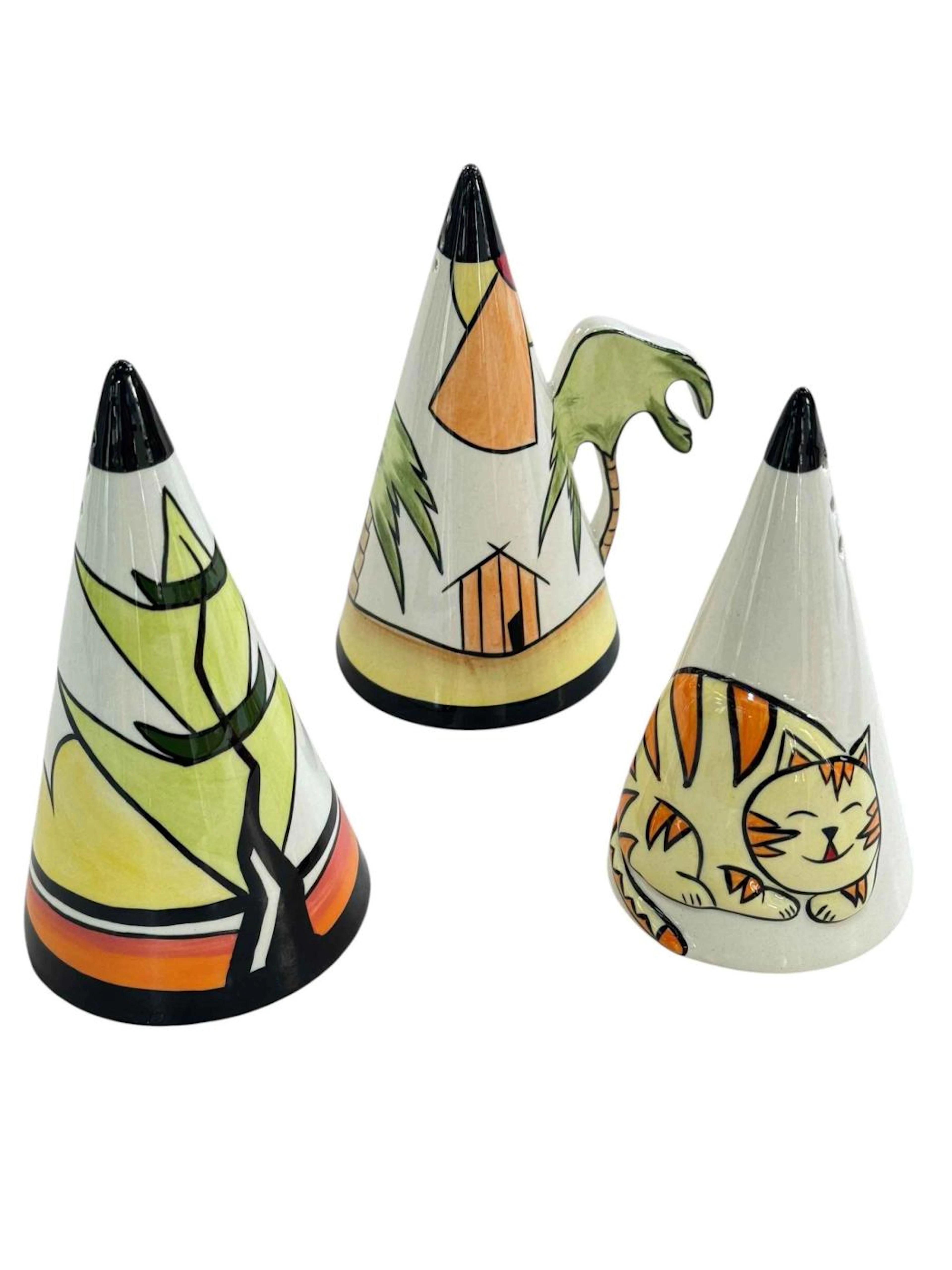 Three Lorna Bailey conical casters, tallest 13.5cm.