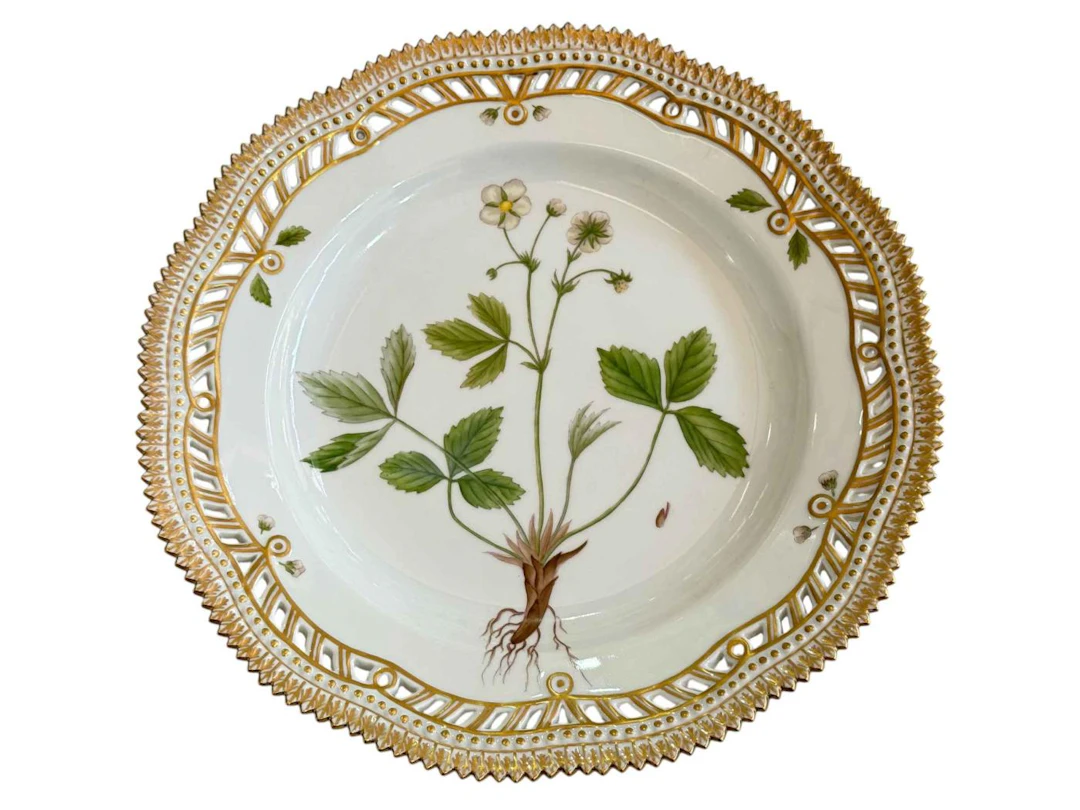Royal Copenhagen Flora Danica plate painted with botanical specimen