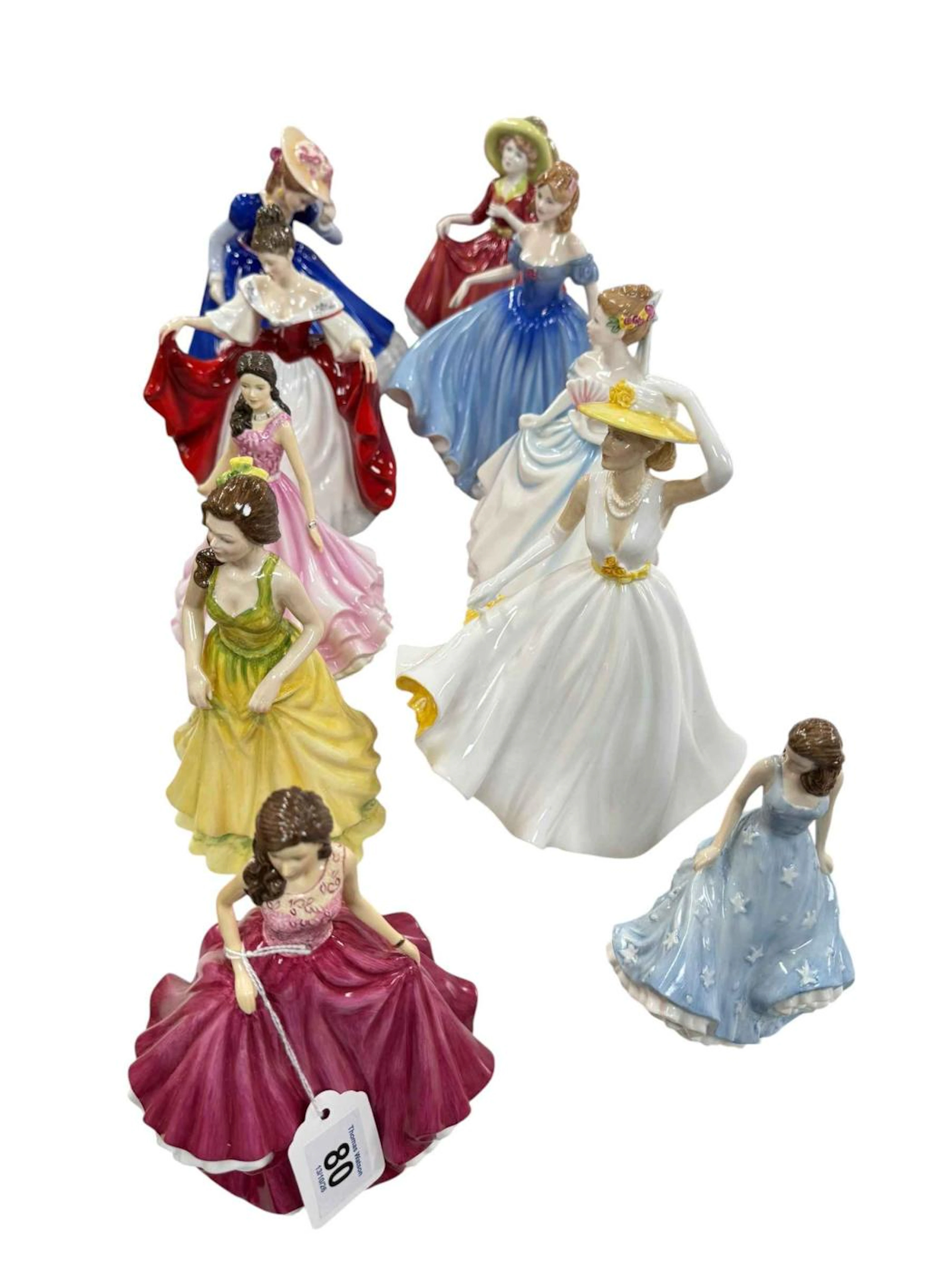 Eight Royal Doulton and two other lady figures.