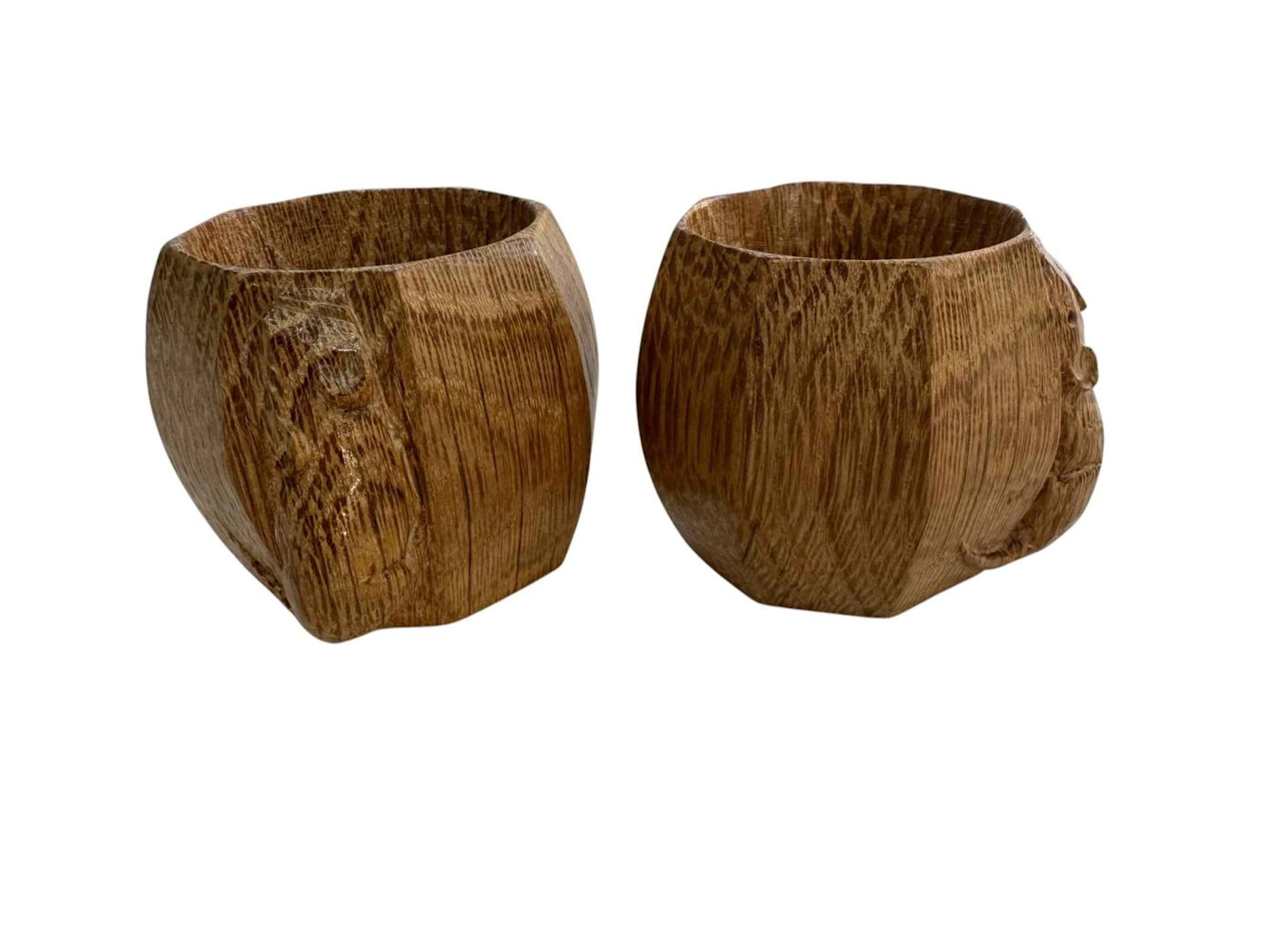 Robert Thompson of Kilburn 'Mouseman' oak napkin rings with carved