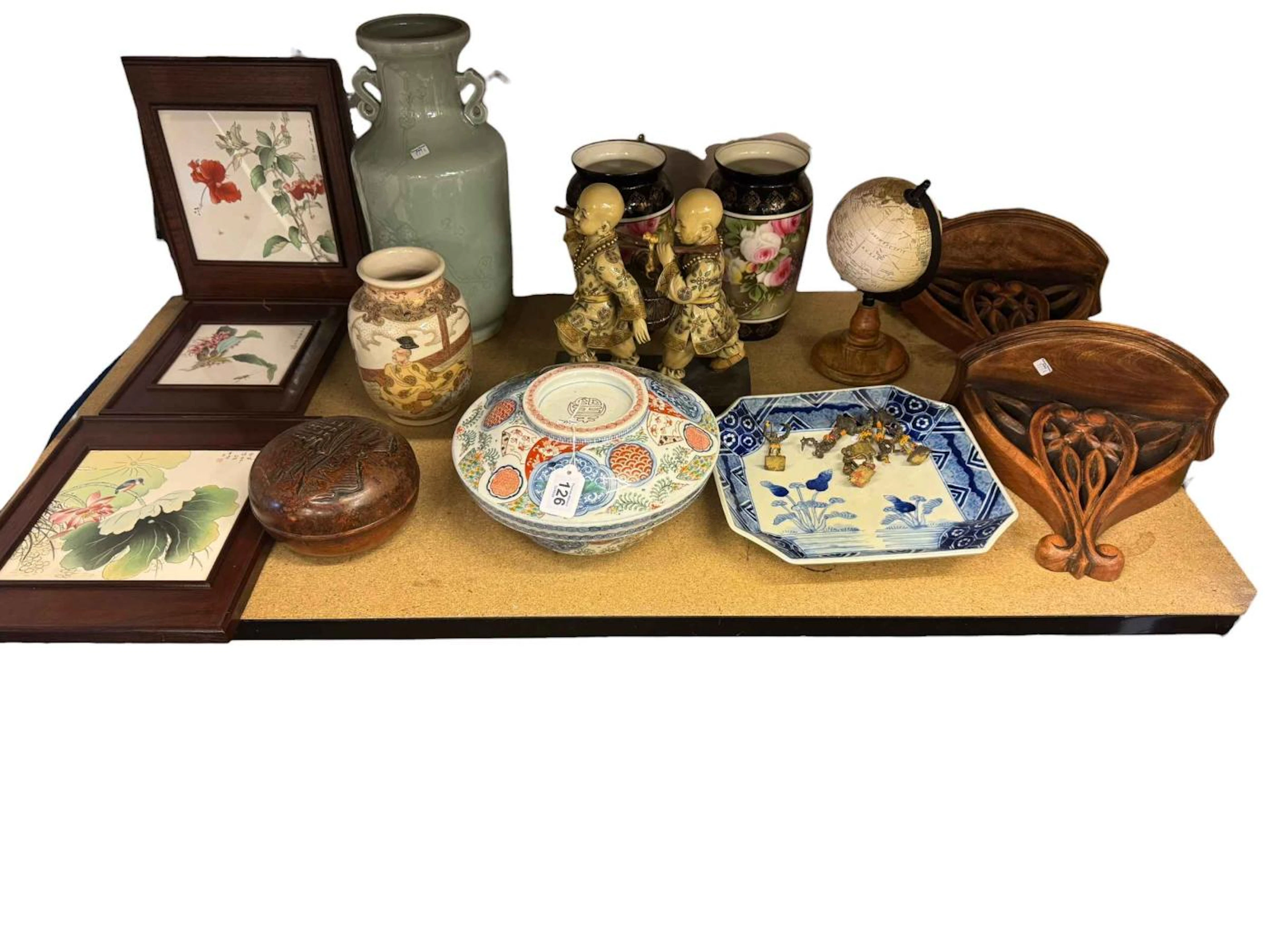 Collection of Oriental wares including large Celadon vase, resin figurine