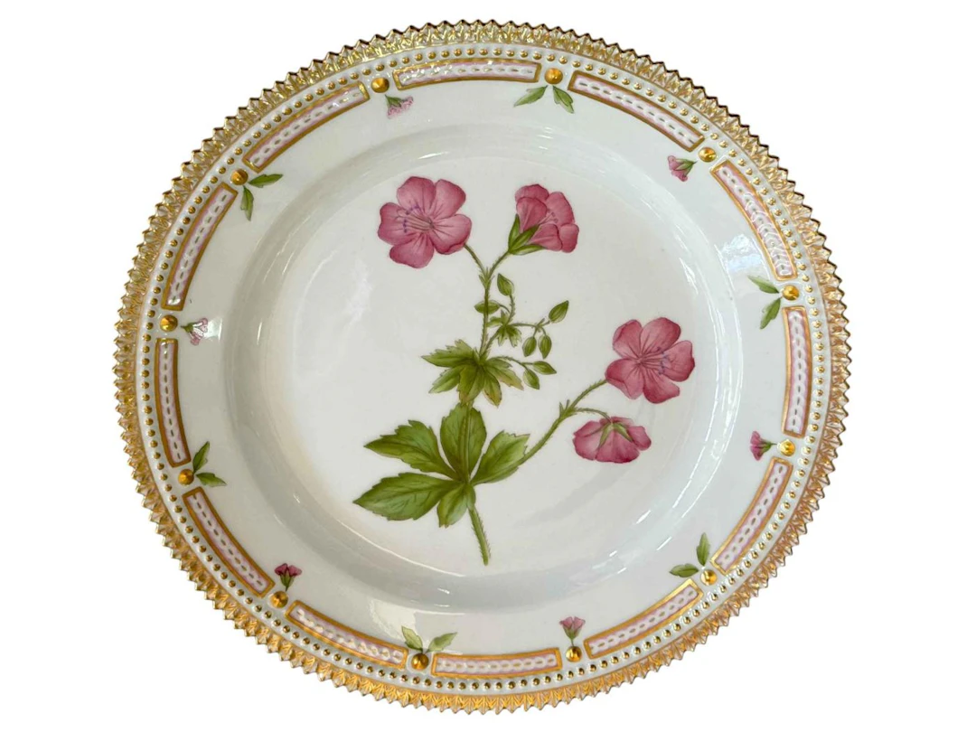 Royal Copenhagen Flora Danica plate painted with botanical specimen