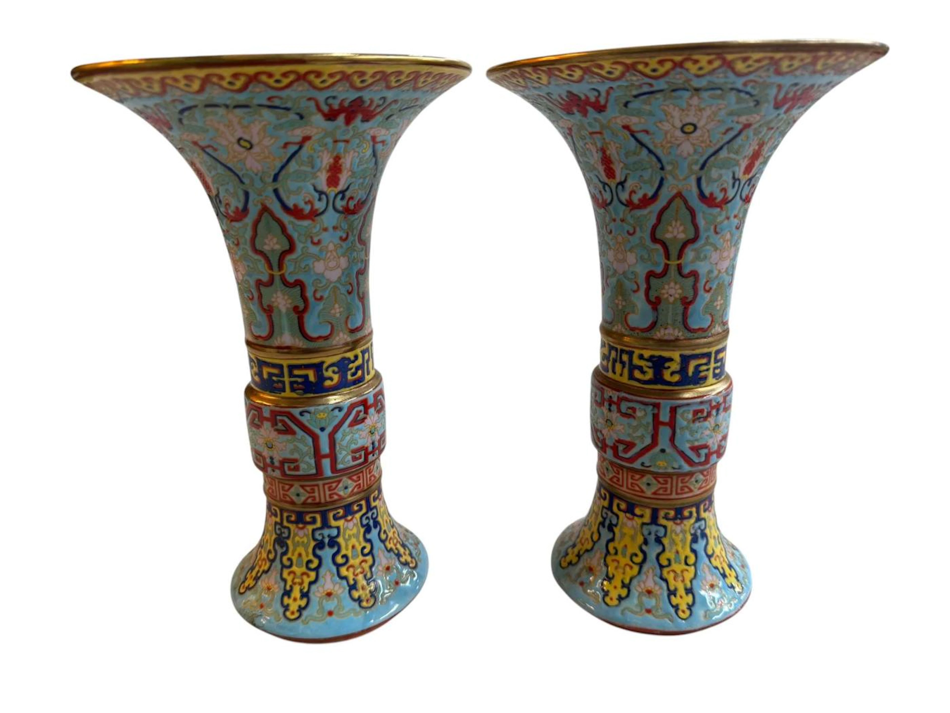 Pair Chinese turquoise vases, 23.5cm.