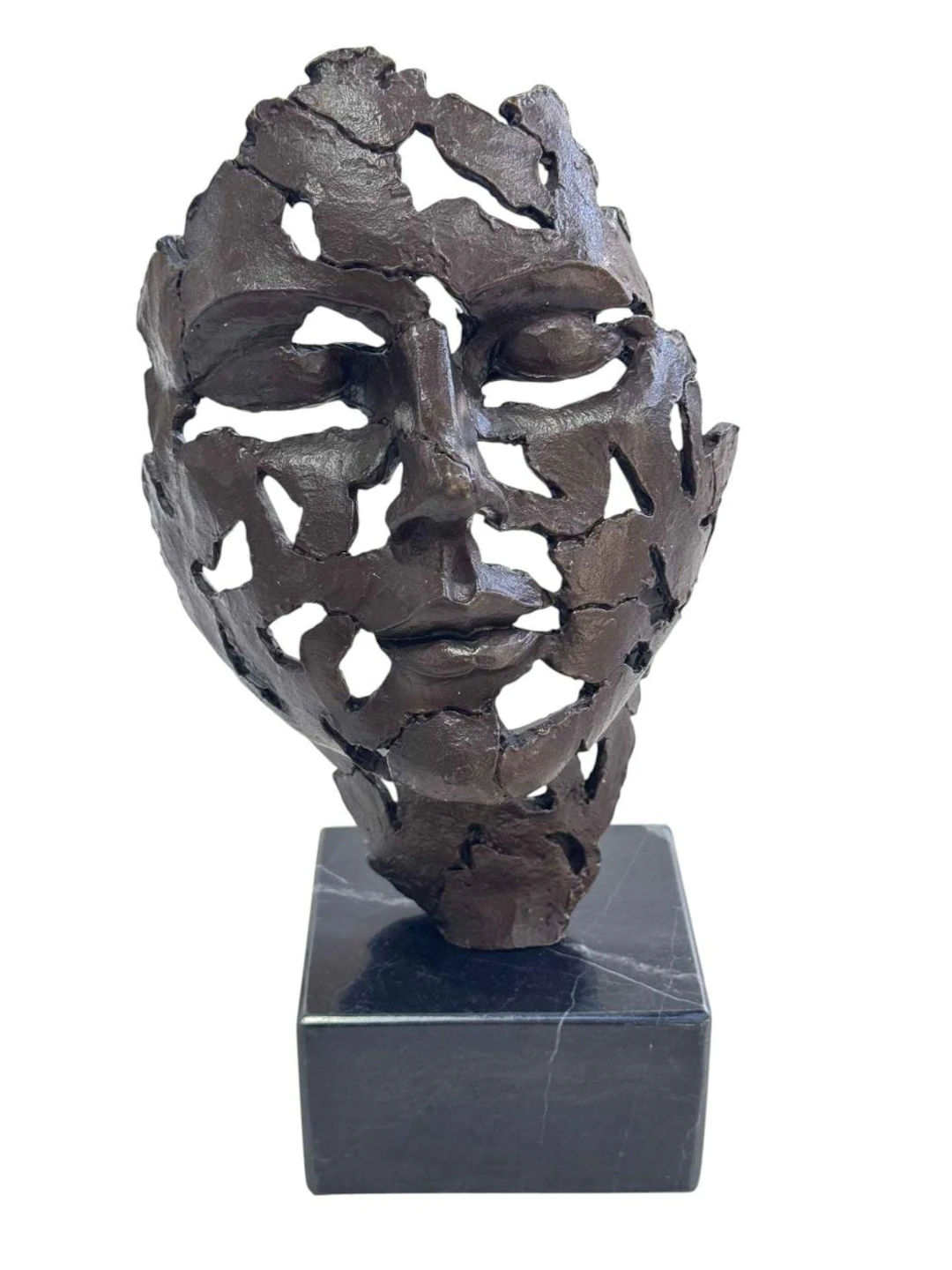 Bronze mask sculpture, 27cm.