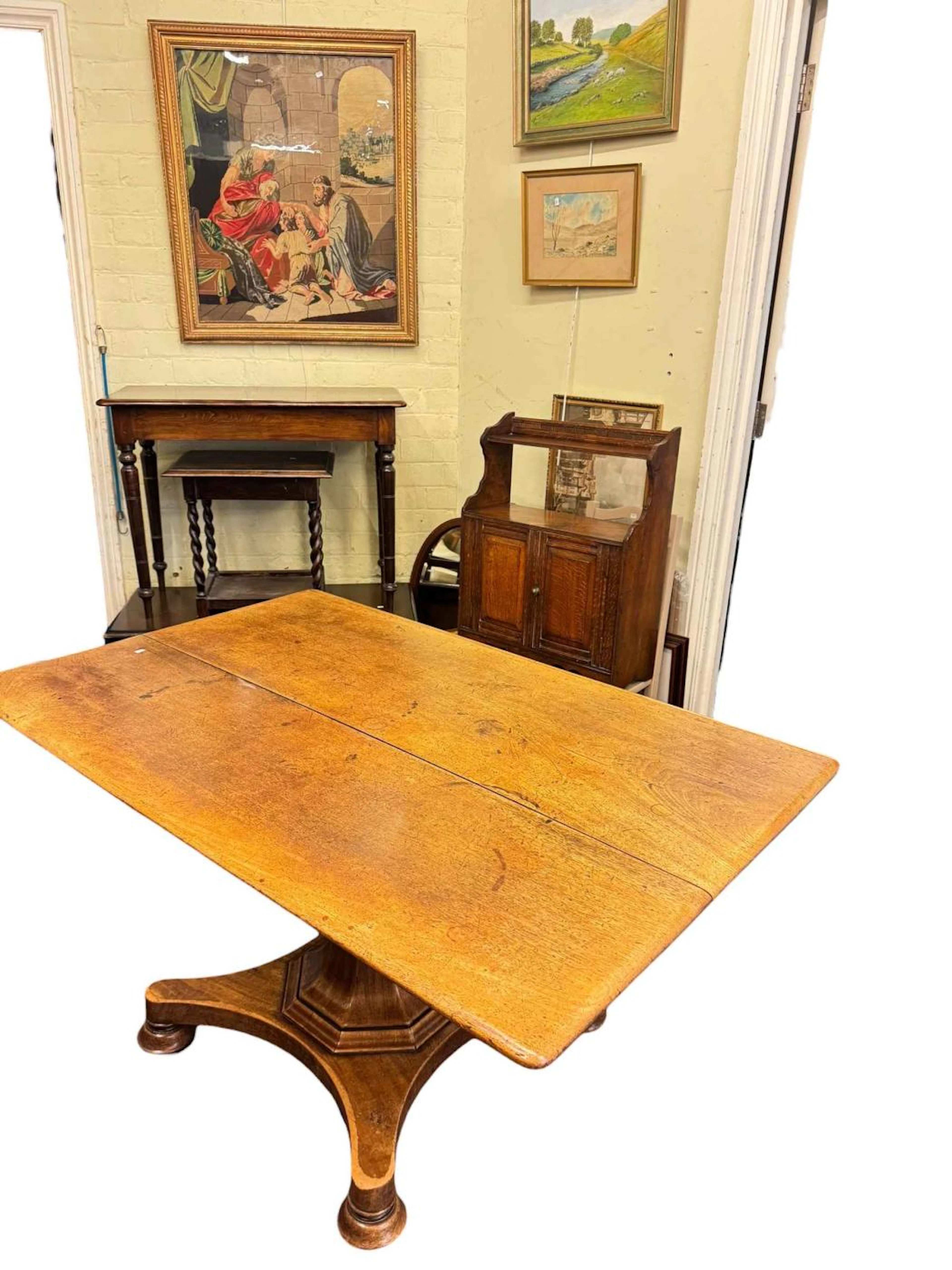 Victorian pedestal mahogany breakfast table, side table, blanket box