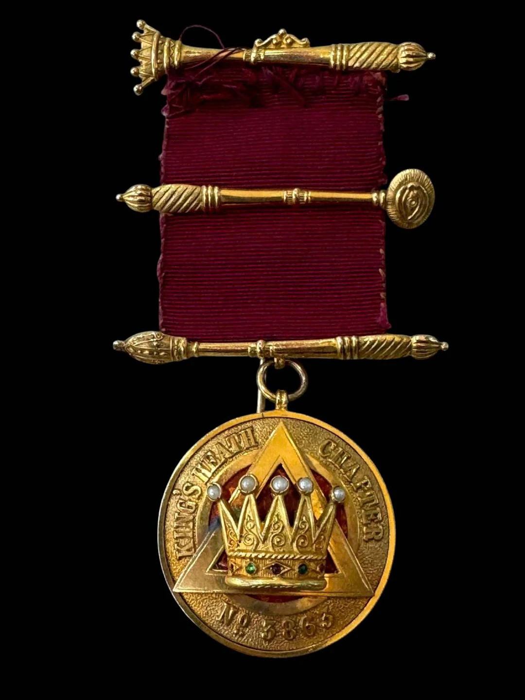 9 carat gold jewelled and gilt Kings Heath Chapter medal.