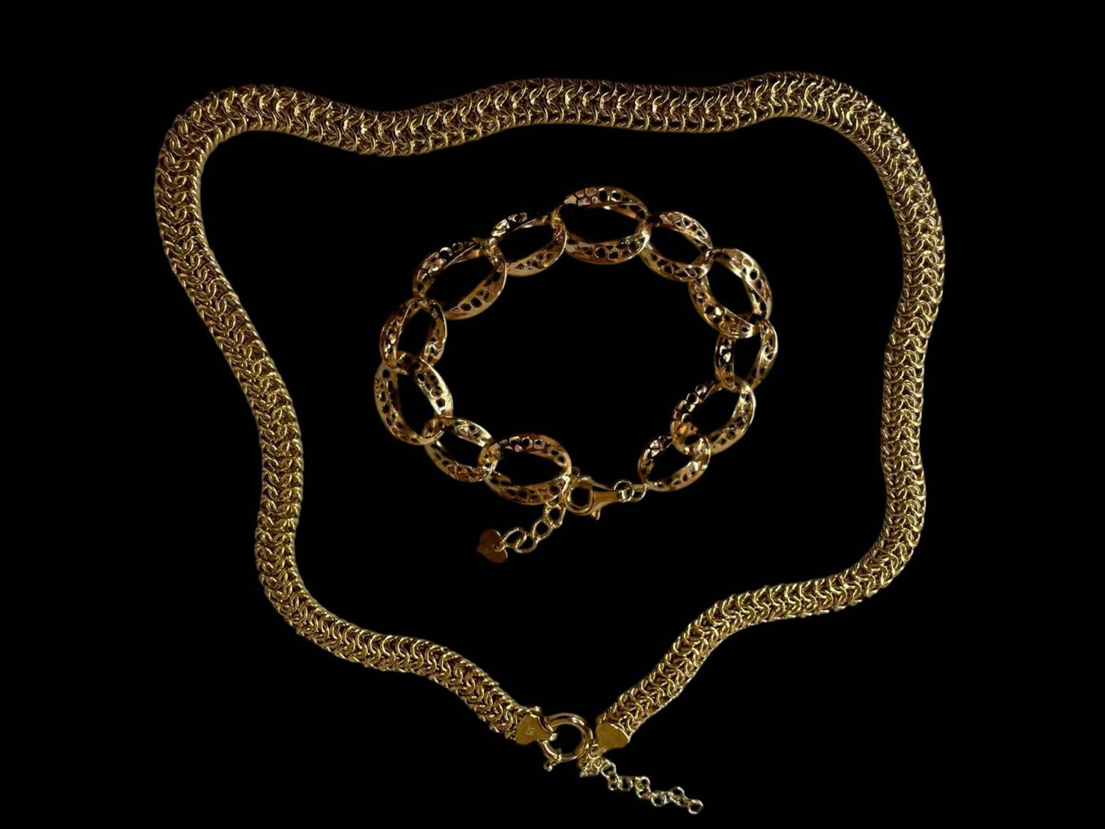 9 carat gold open link bracelet, and 9 carat gold snake mesh necklace (2).