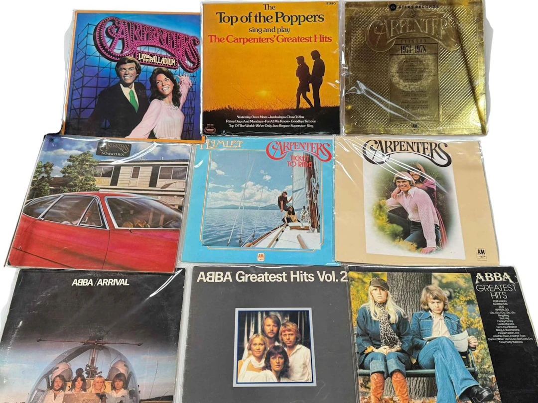 Box of assorted LP records.