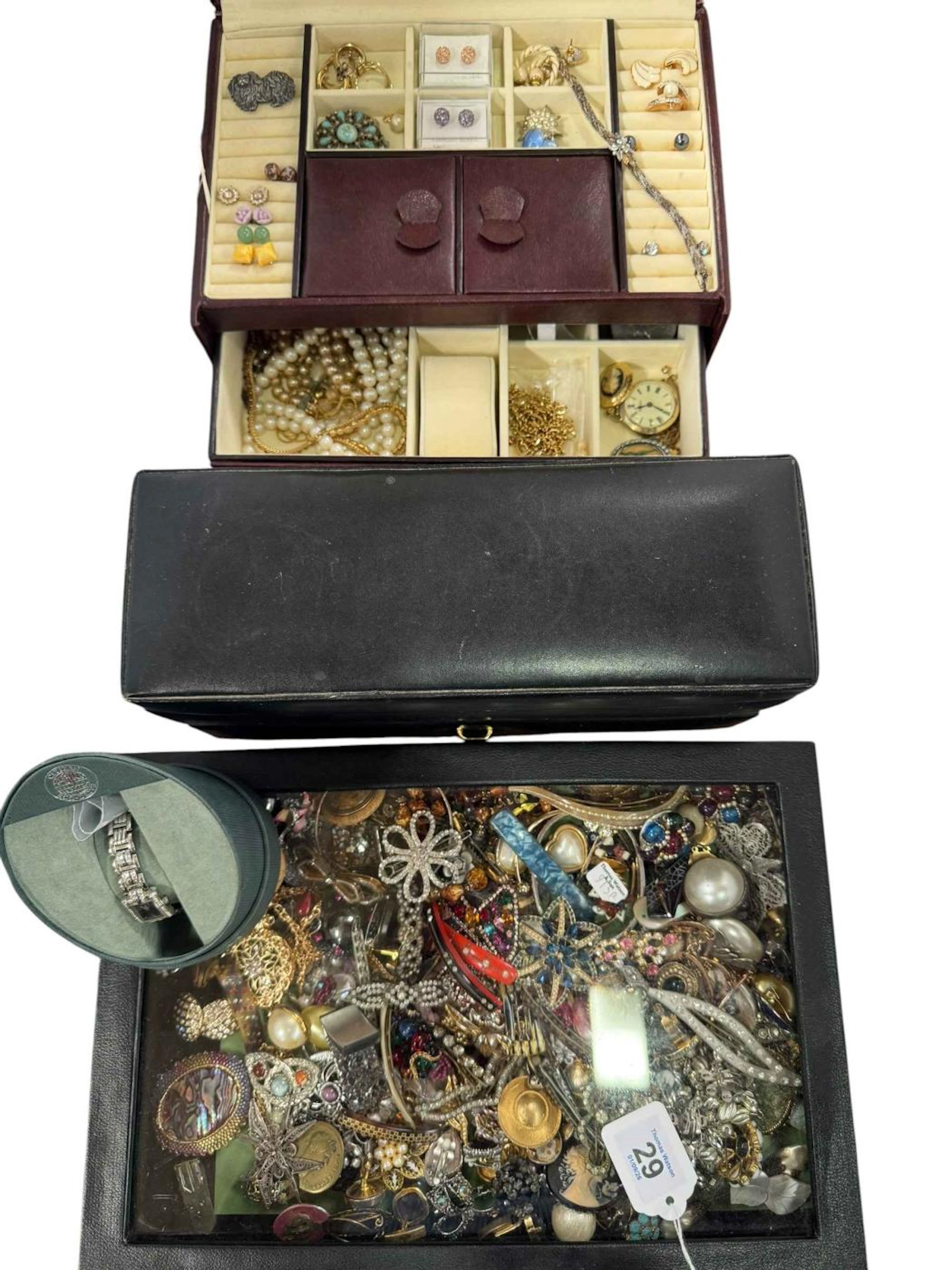 Two jewellery boxes and a collection of costume jewellery, ladies