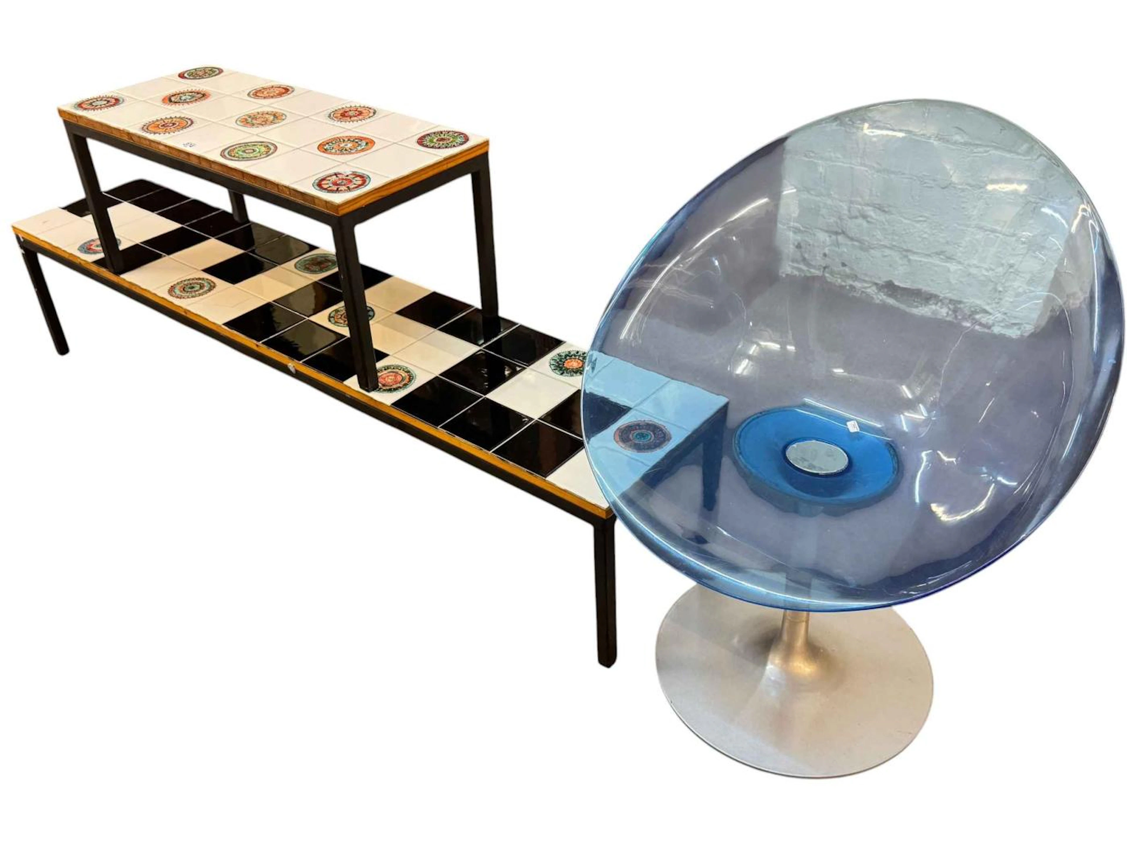 Blue acrylic Phillippe Starck chair and a small and large rectangular