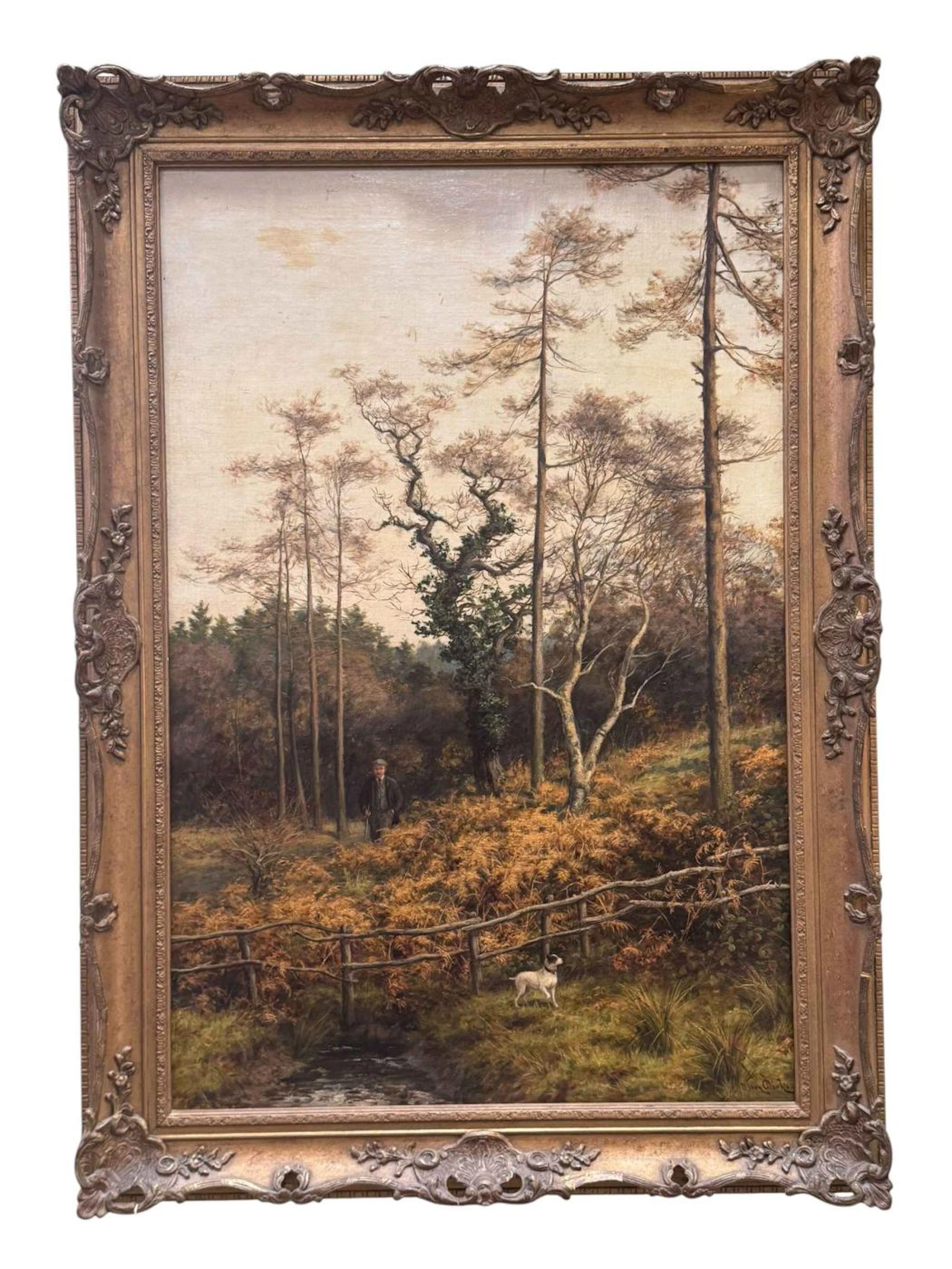 Joseph Dixon Clark 1849-1944, 'Gentleman with his Dog in a Wooded