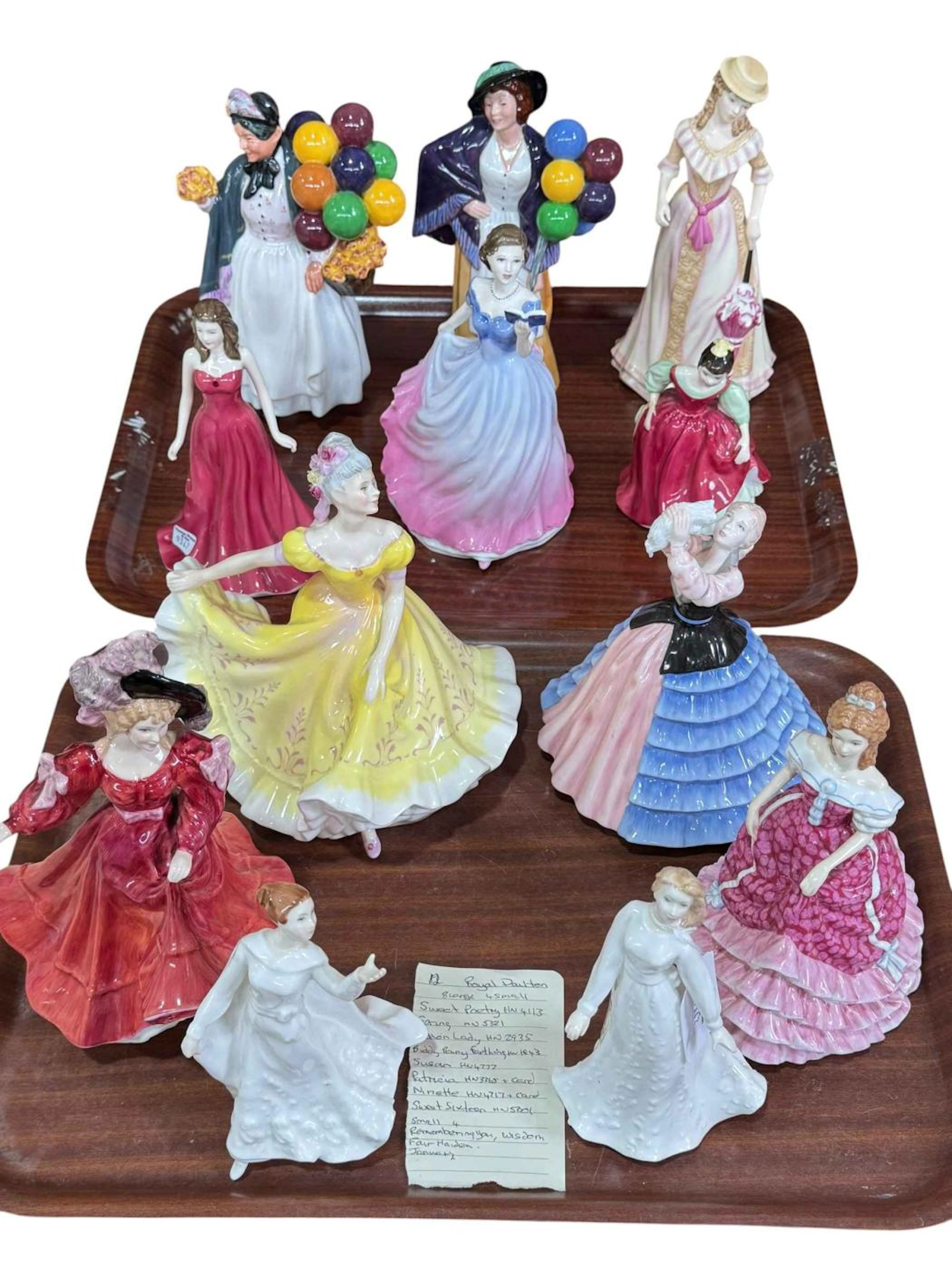 Twelve Royal Doulton lady figurines including Biddy Penny Farthing
