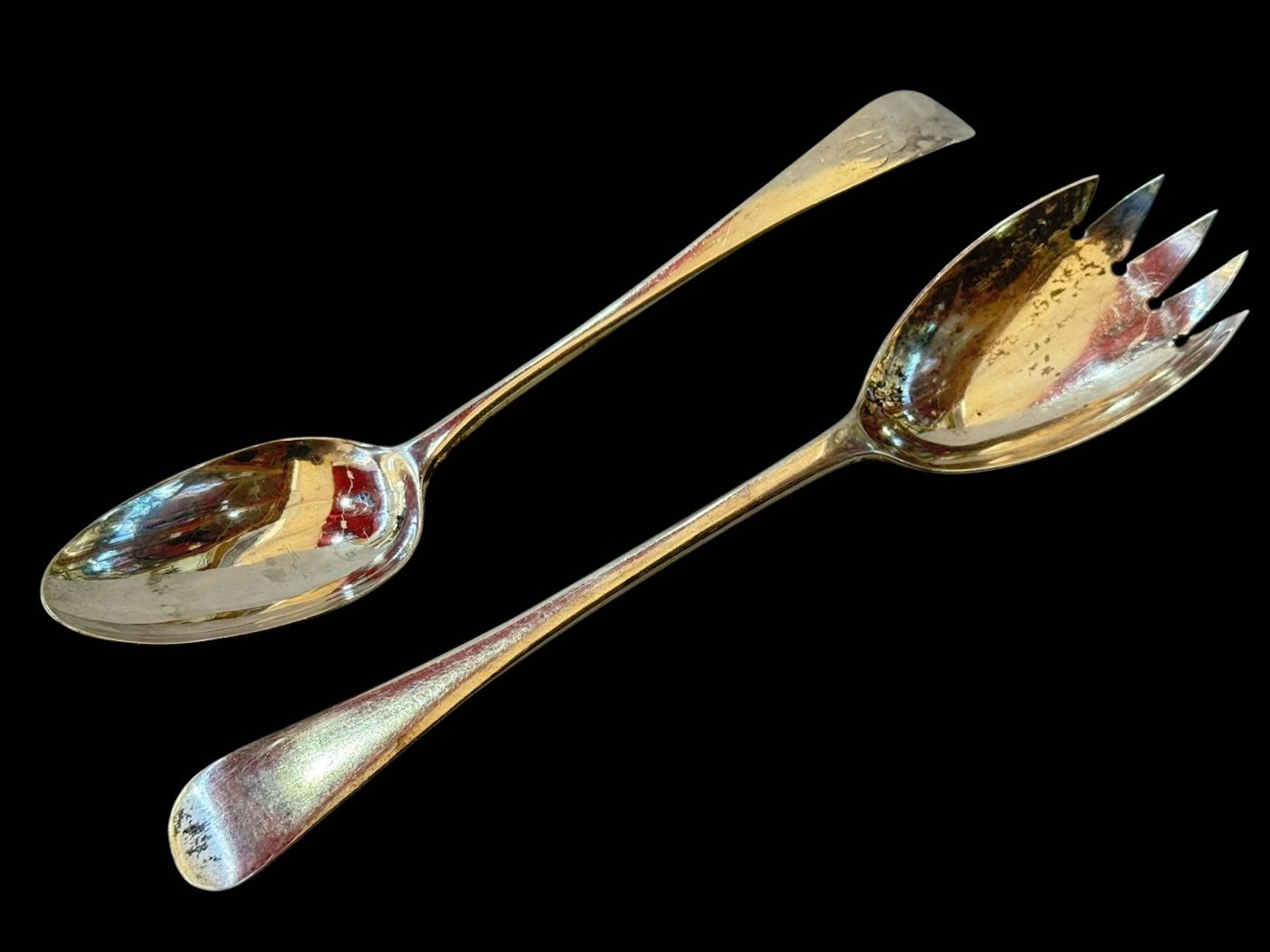 George III silver tablespoon and later silver serving spoon (2).