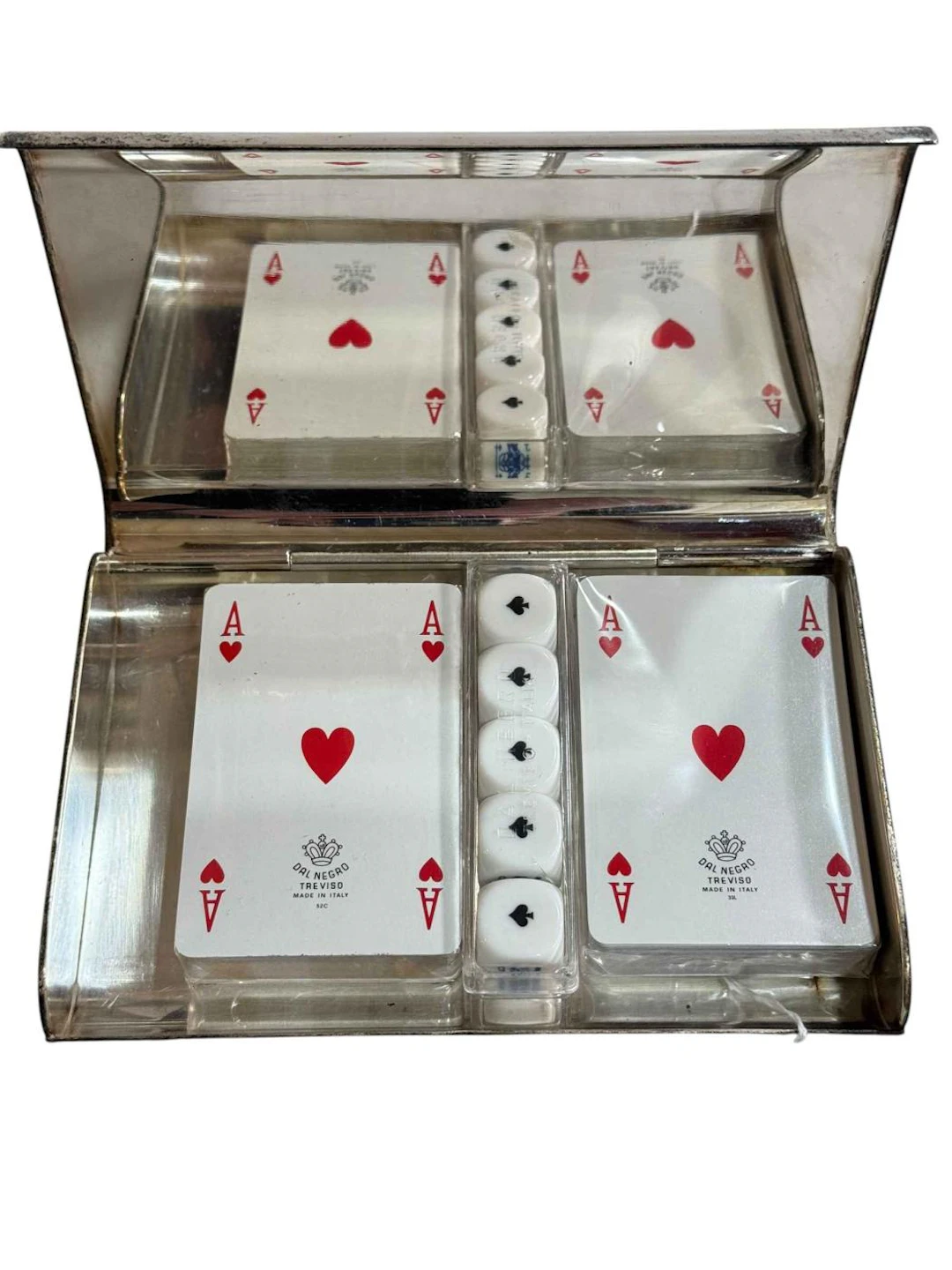 Dal Negro silver plated royal dice and playing cards set.