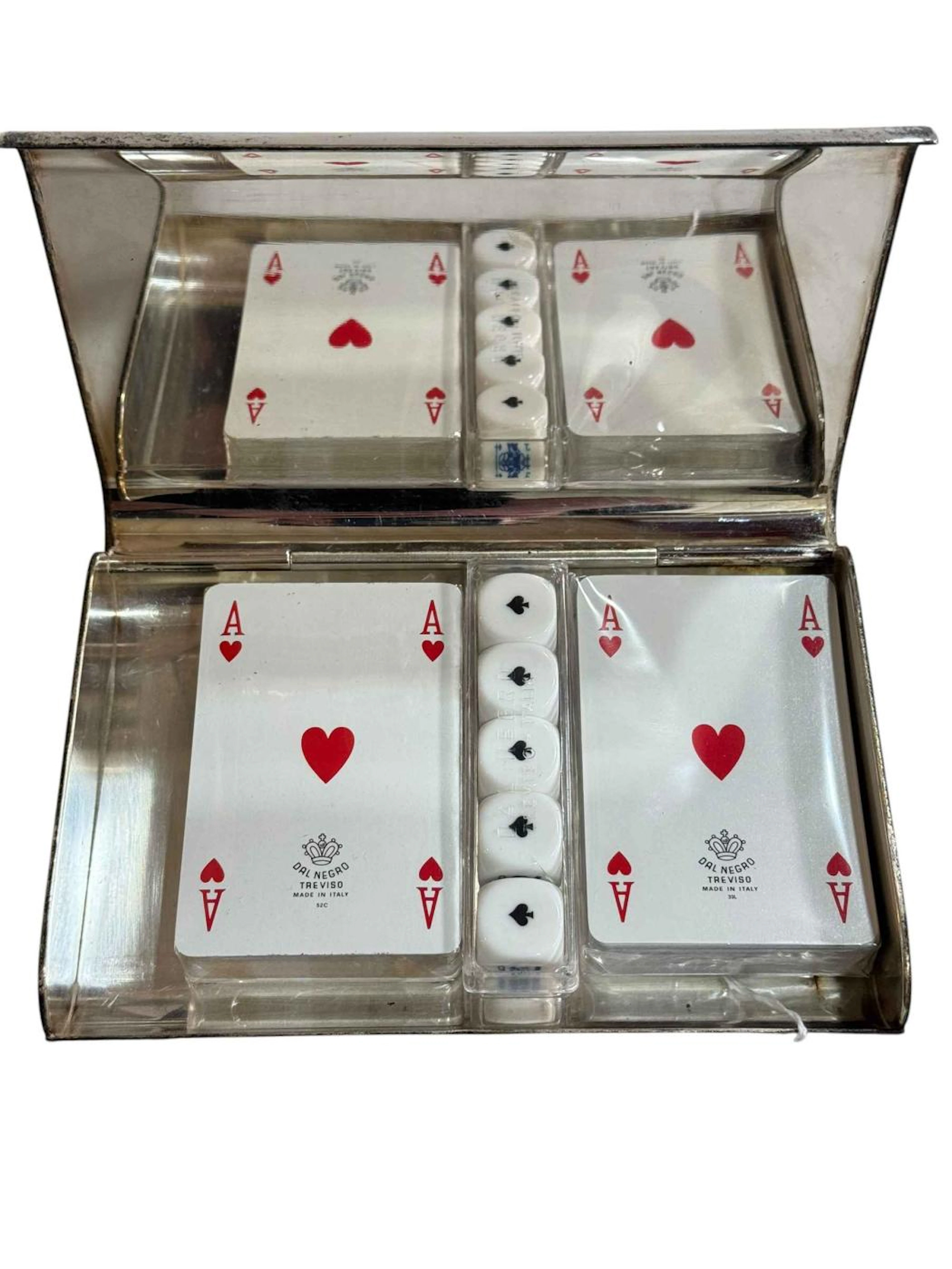 Dal Negro silver plated royal dice and playing cards set.